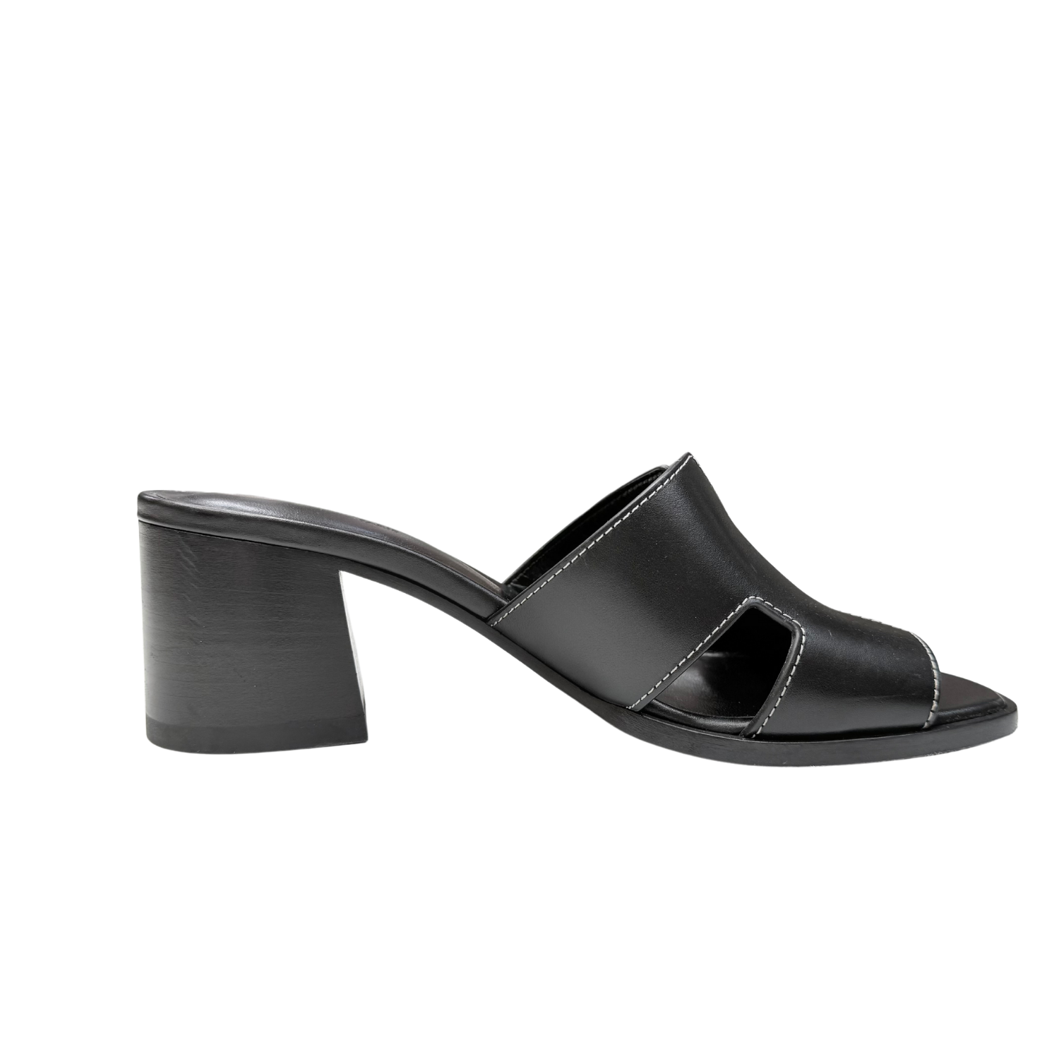 Hermès Helia 60 Leather Heeled Sandal Black