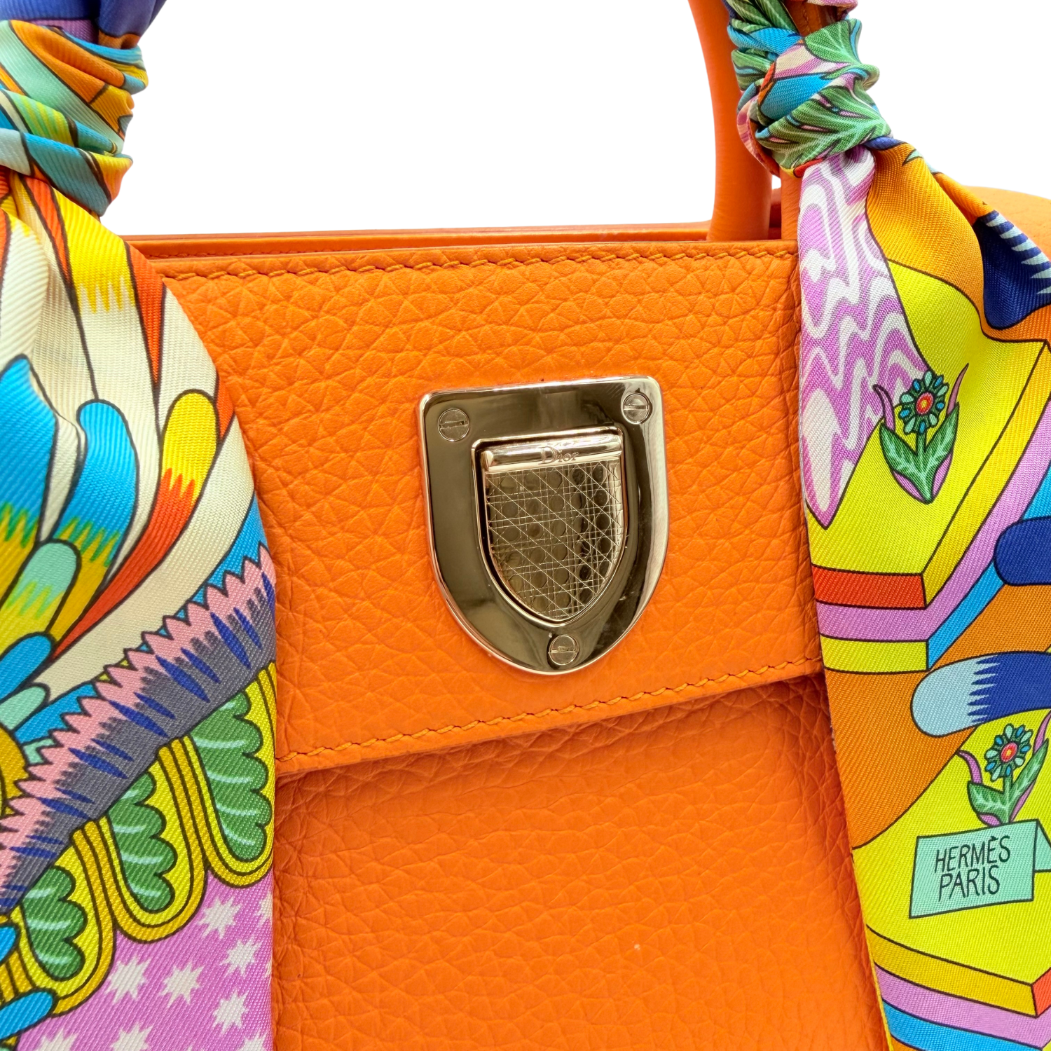 Christian Dior Mini Leather Diorever Crossbody Bag with Top Handle Orange (Comes with Hermès Twilly)