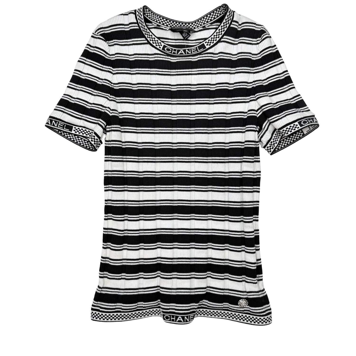 Chanel Striped Ribbed Short Sleeve T-Shirt