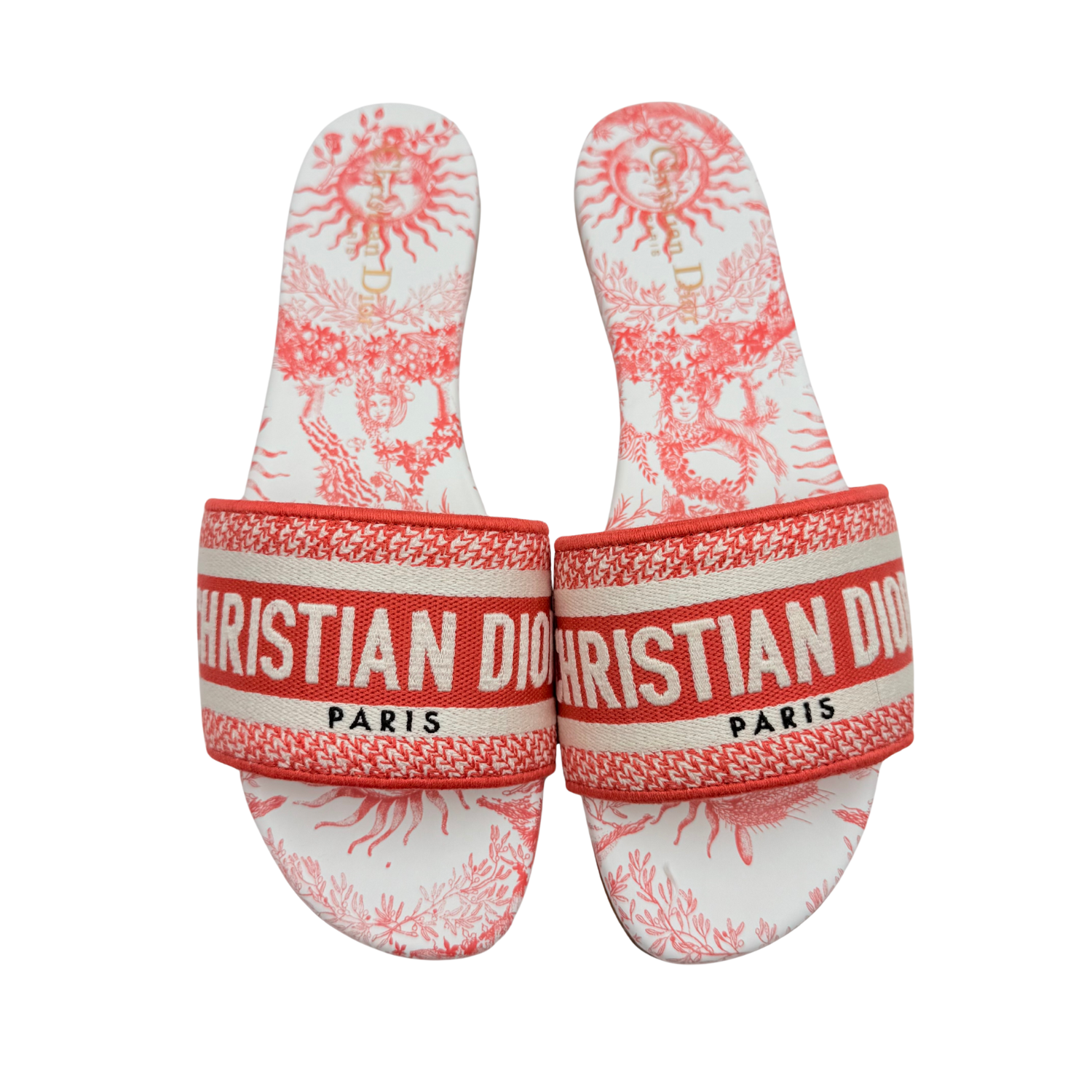 Christian Dior Canvas Dway Printed Slides Coral