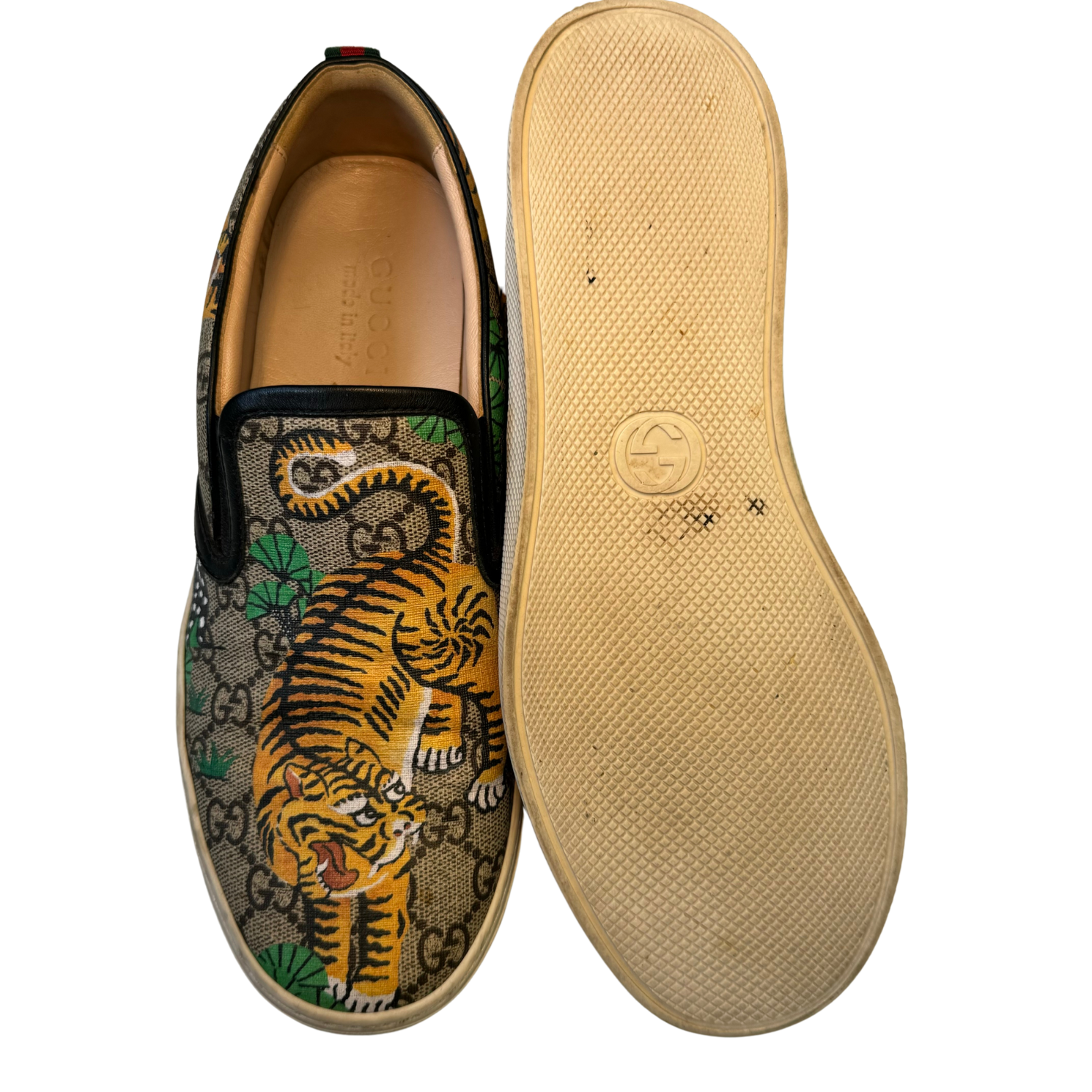 Gucci Canvas Bengal Print Slip Ons