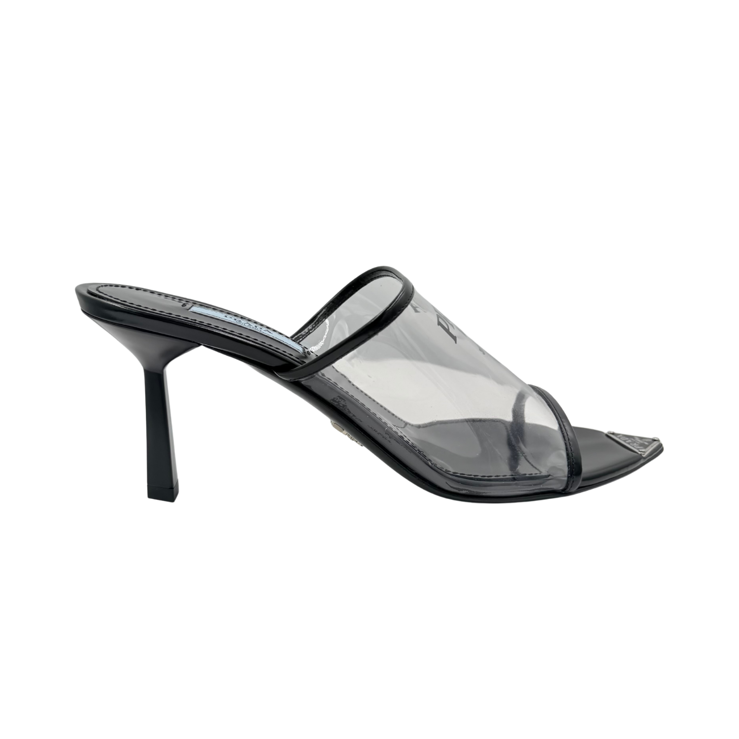 Enameled Metal Triangle PVC Heeled Sandals