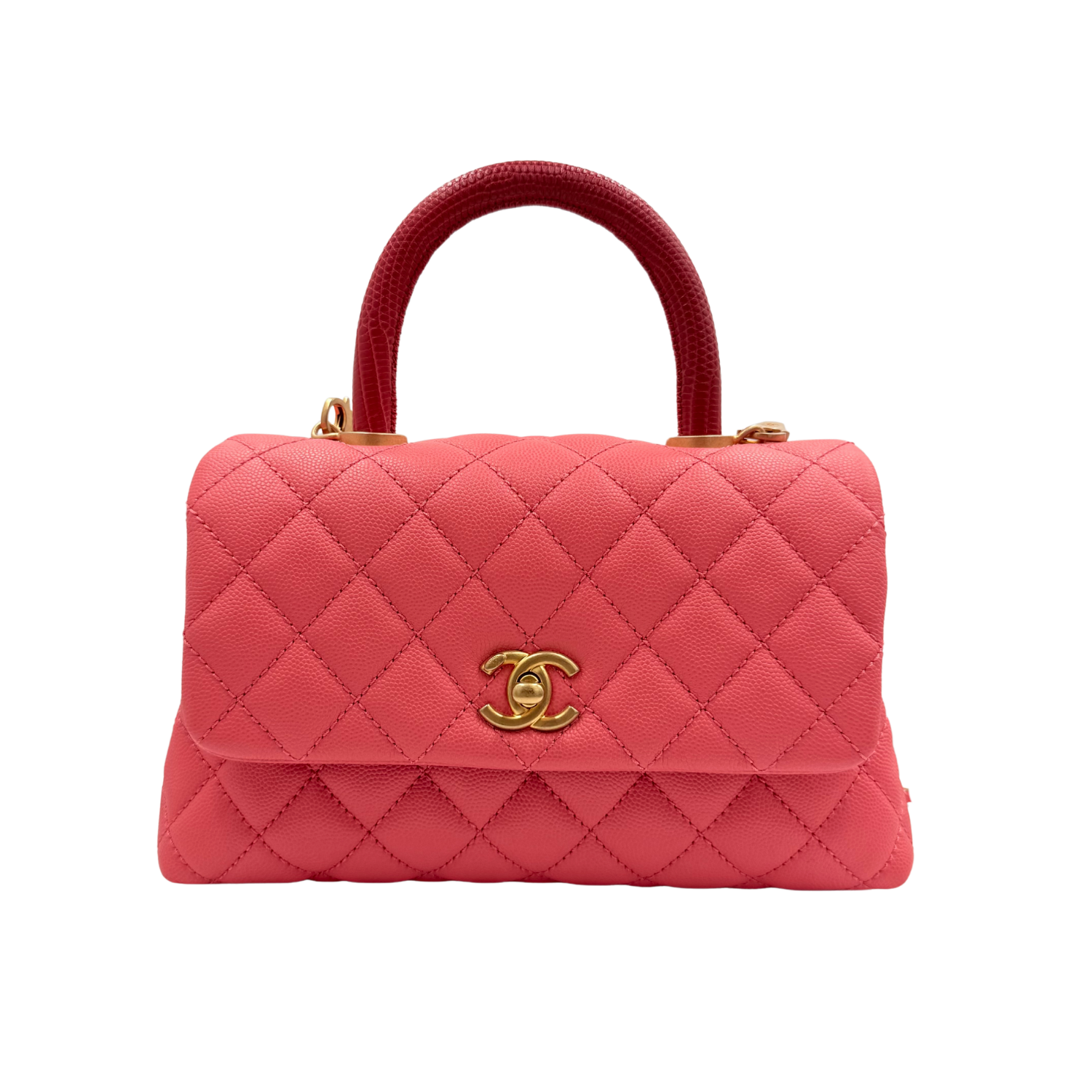 Chanel Lizard Trimmed Coco Mini Top Handle Bag Pink