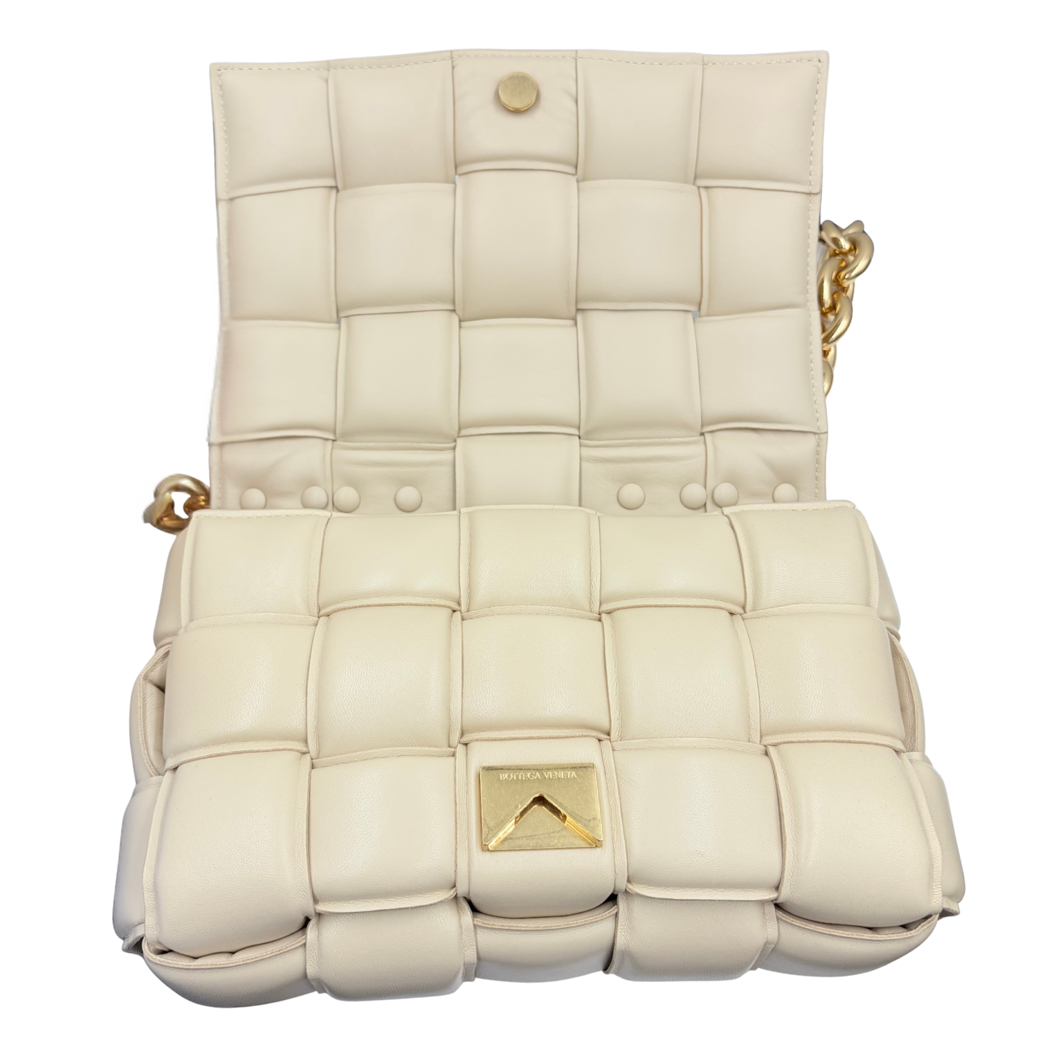 Bottega Veneta Intrecciato Chain Padded Cassette Beige