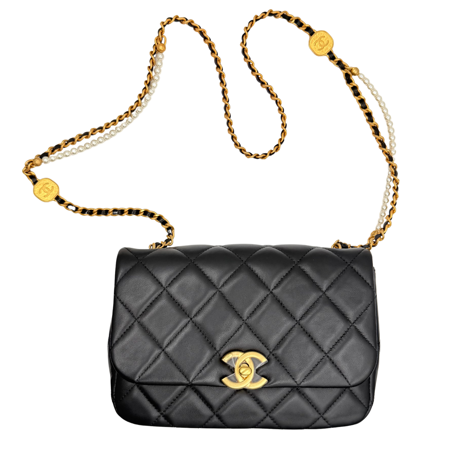 Chanel Mini Classic Flap with Pearled Chain Black