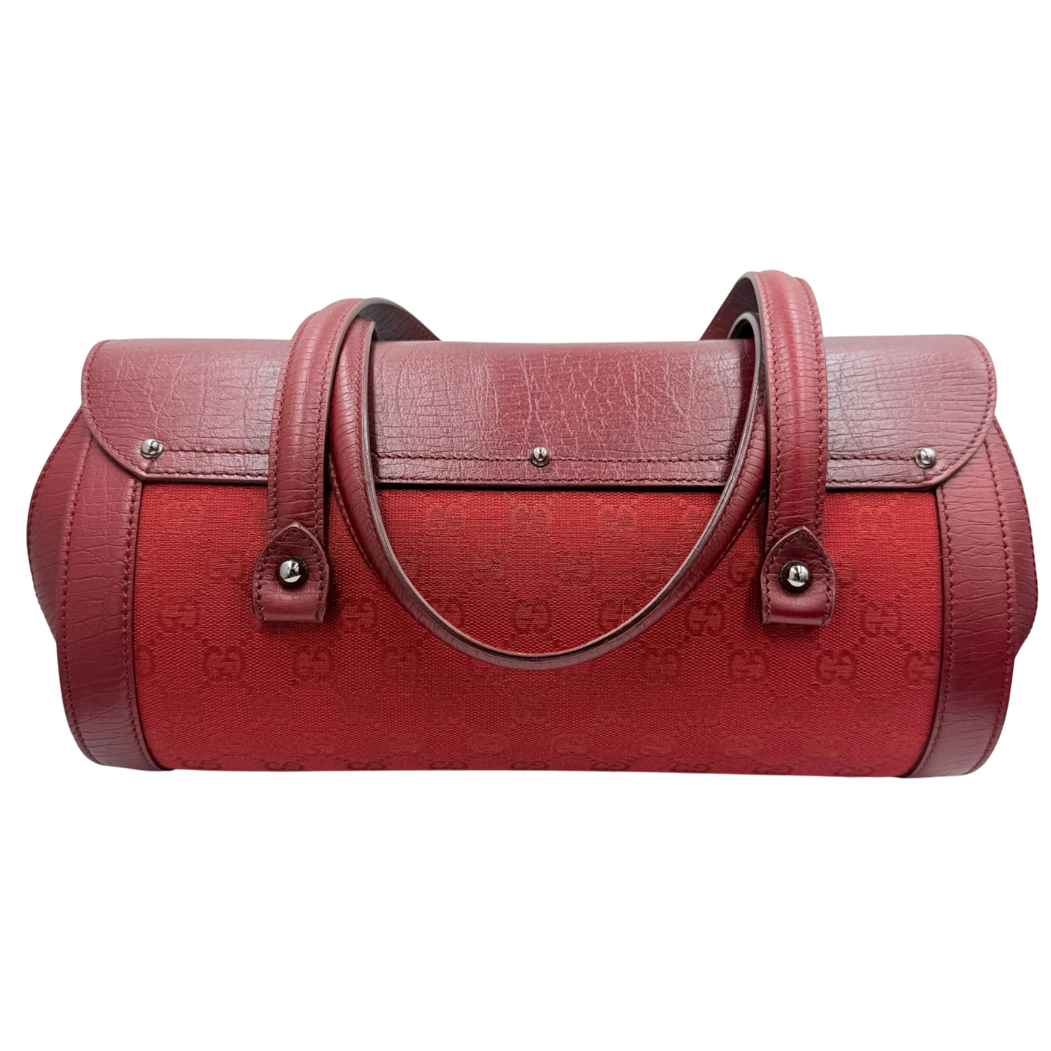 Gucci GG Monogram Medium Bamboo Bullet Satchel Red