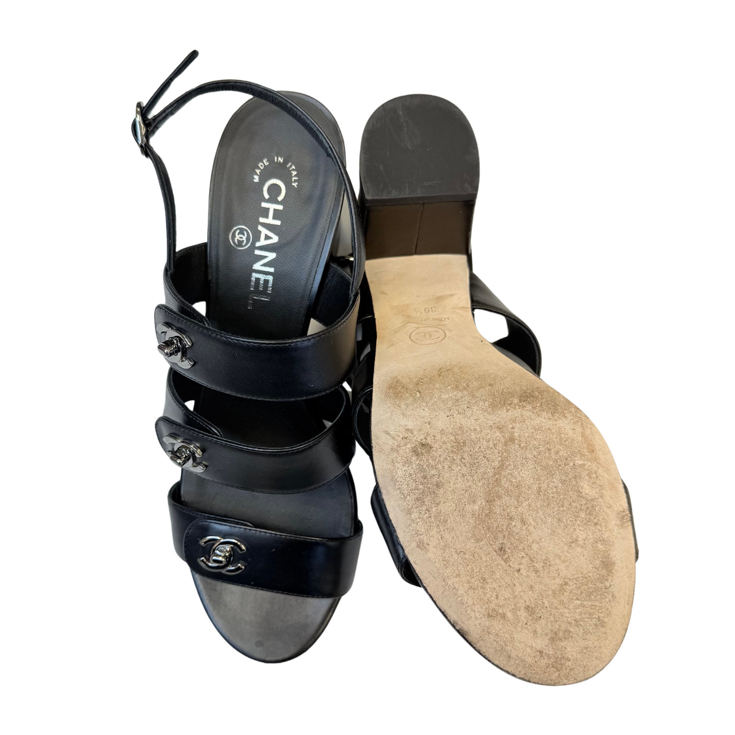 Chanel CC Turnlock Block Heel Slingbacks Black