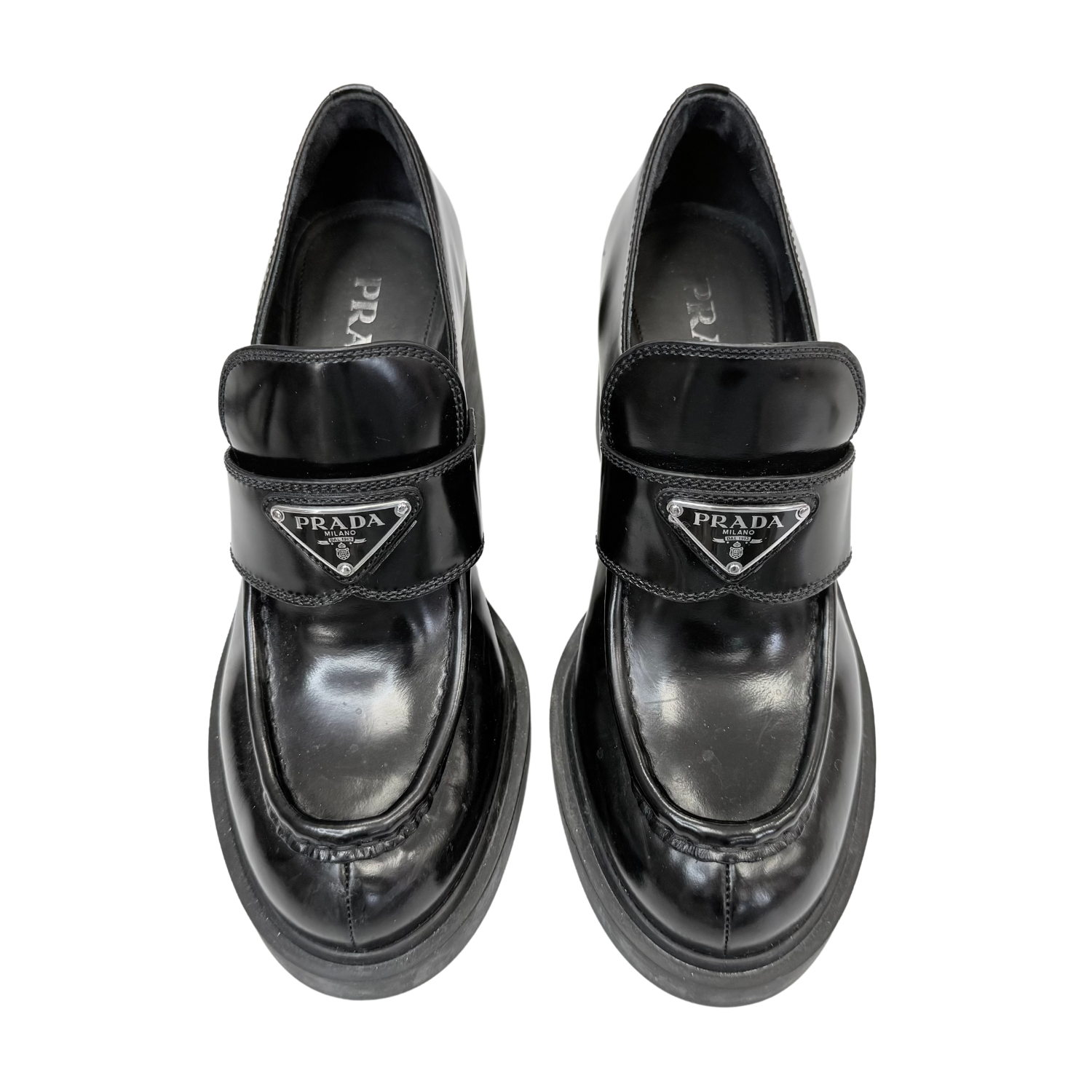 Prada Spazzolato Heeled Loafers Black