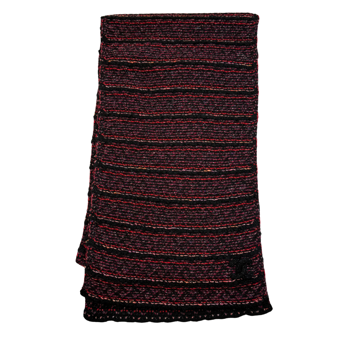 Chanel Long CC Tweed Scarf Burgundy