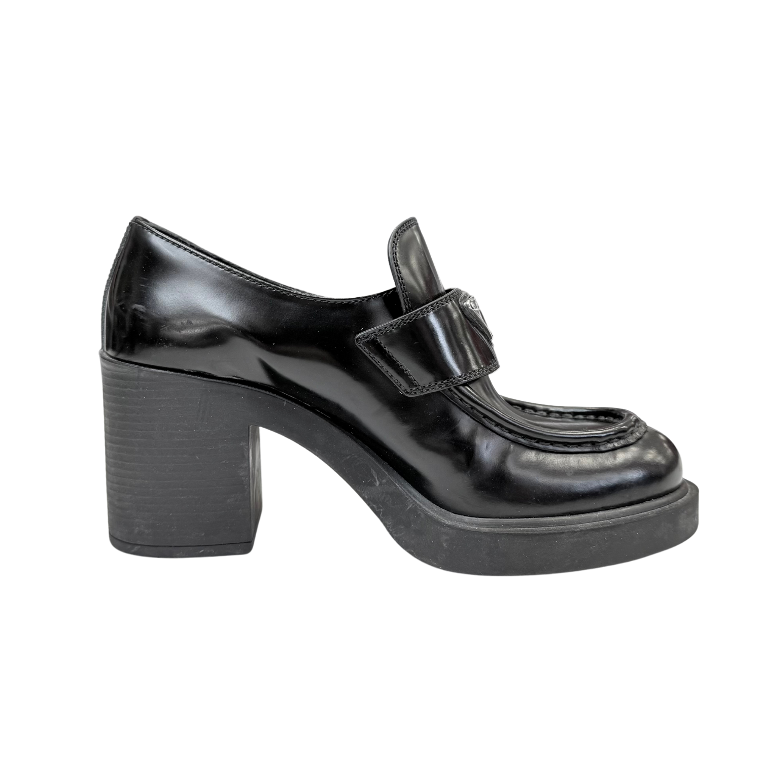 Prada Spazzolato Heeled Loafers Black