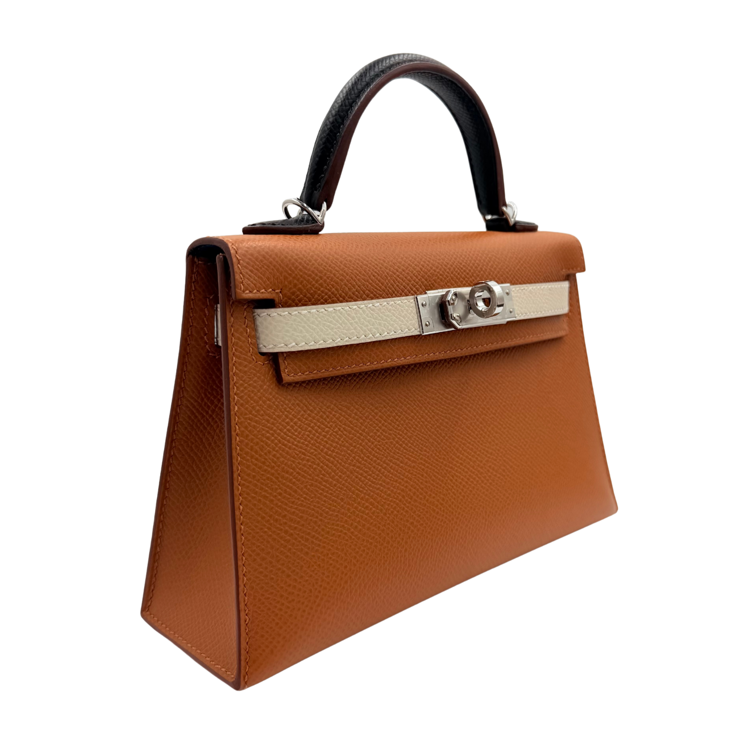 Hermès Tricolor Mini Kelly 20 Gold, Nata, and Black Epsom Leather with Palladium Hardware