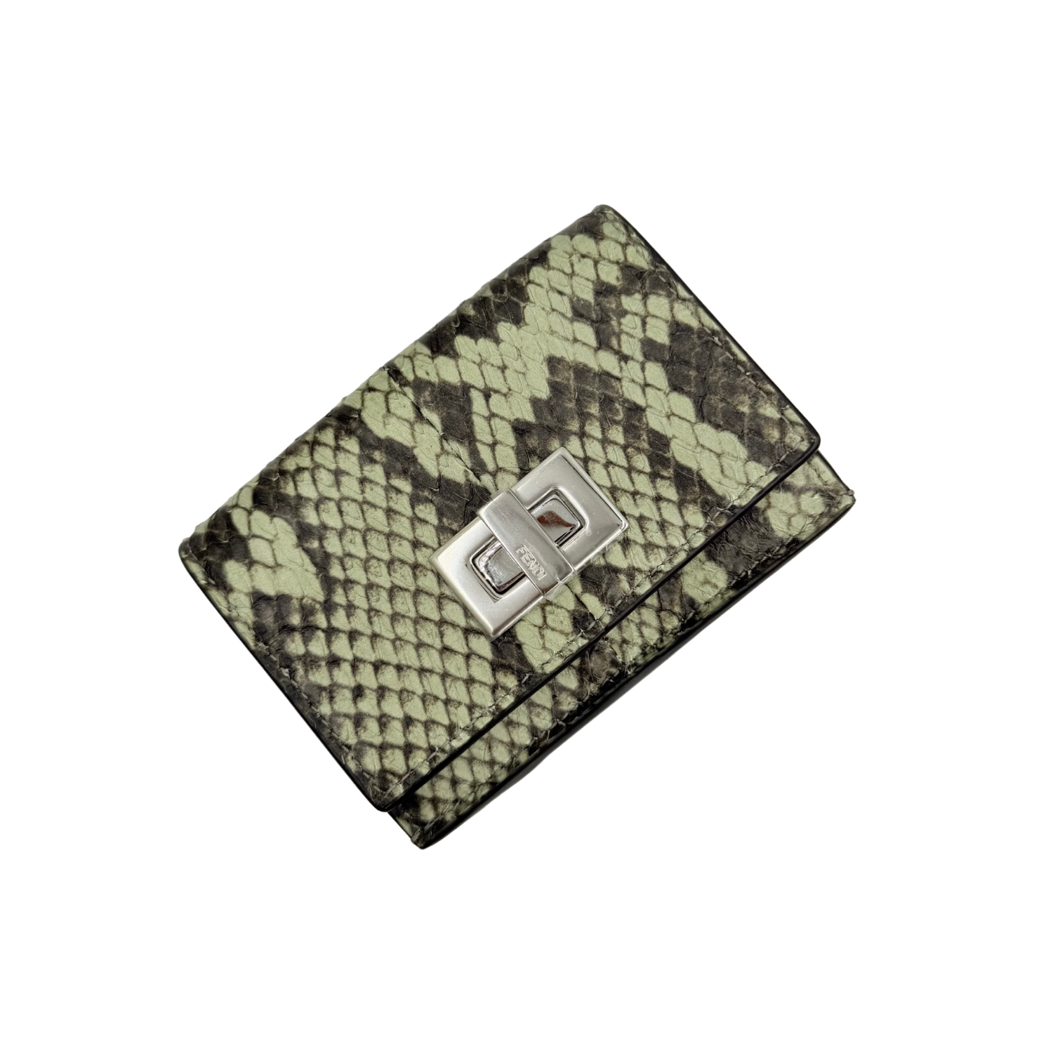 Fendi Elaphe Vitello Grace Python Print Mini Trifold Wallet Green Tea
