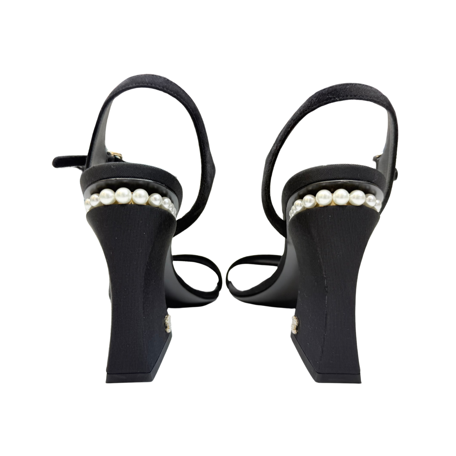 Chanel Grosgrain Open Toe Heeled Sandals Black