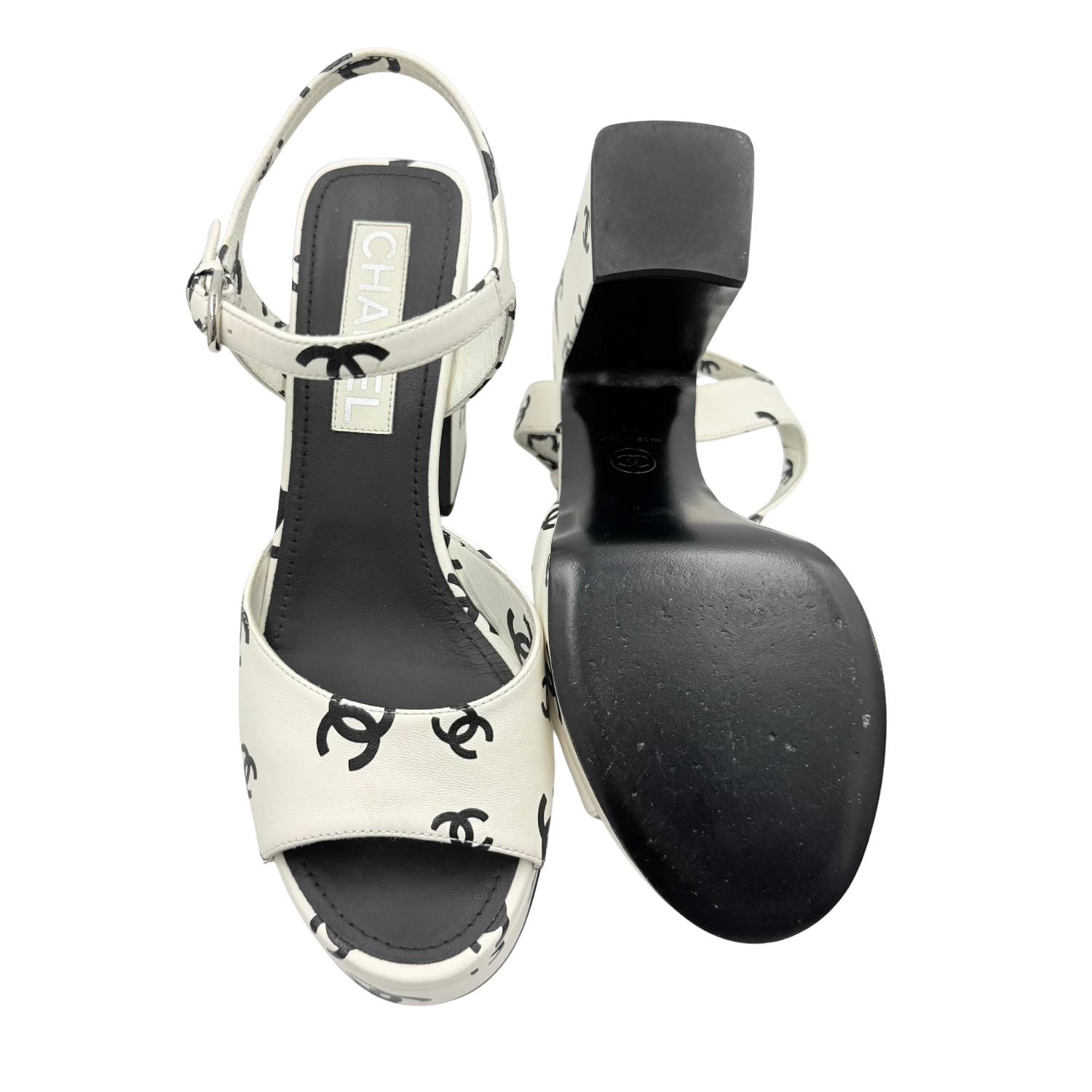 Chanel CC Printed Lambskin Coco Beach Platform Sandals