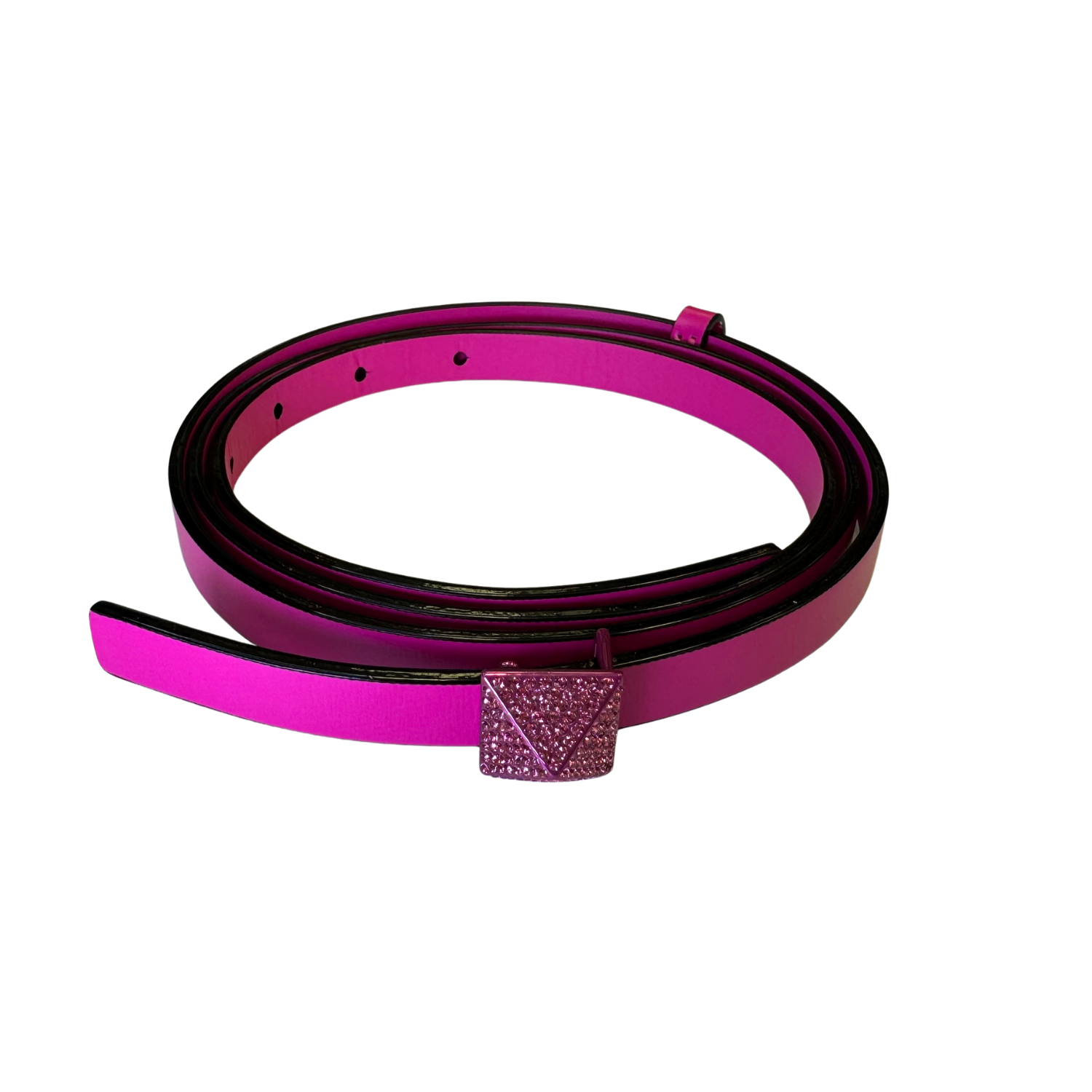 Valentino 21cm One Stud Thin Leather Belt Neon Pink