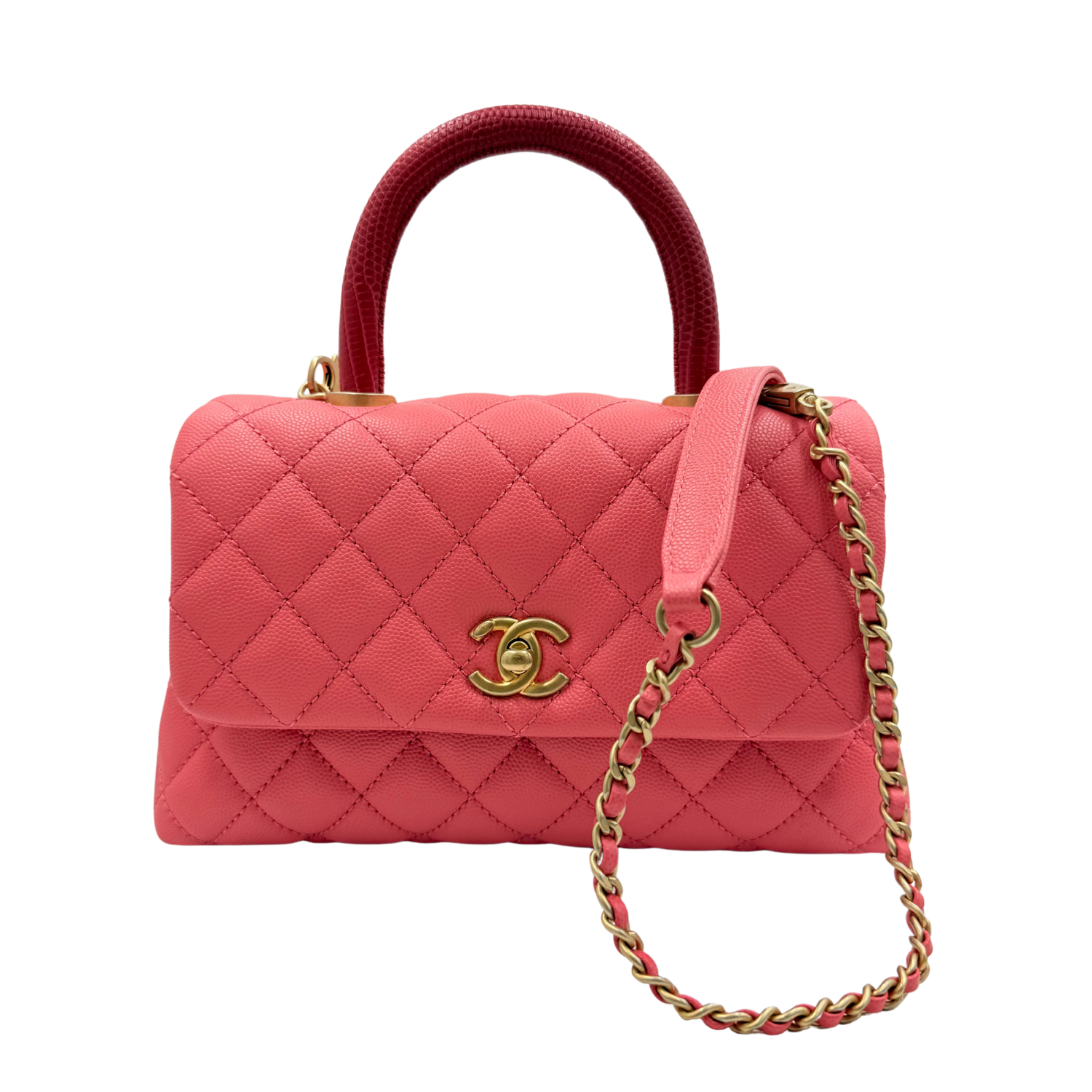Chanel Lizard Trimmed Coco Mini Top Handle Bag Pink
