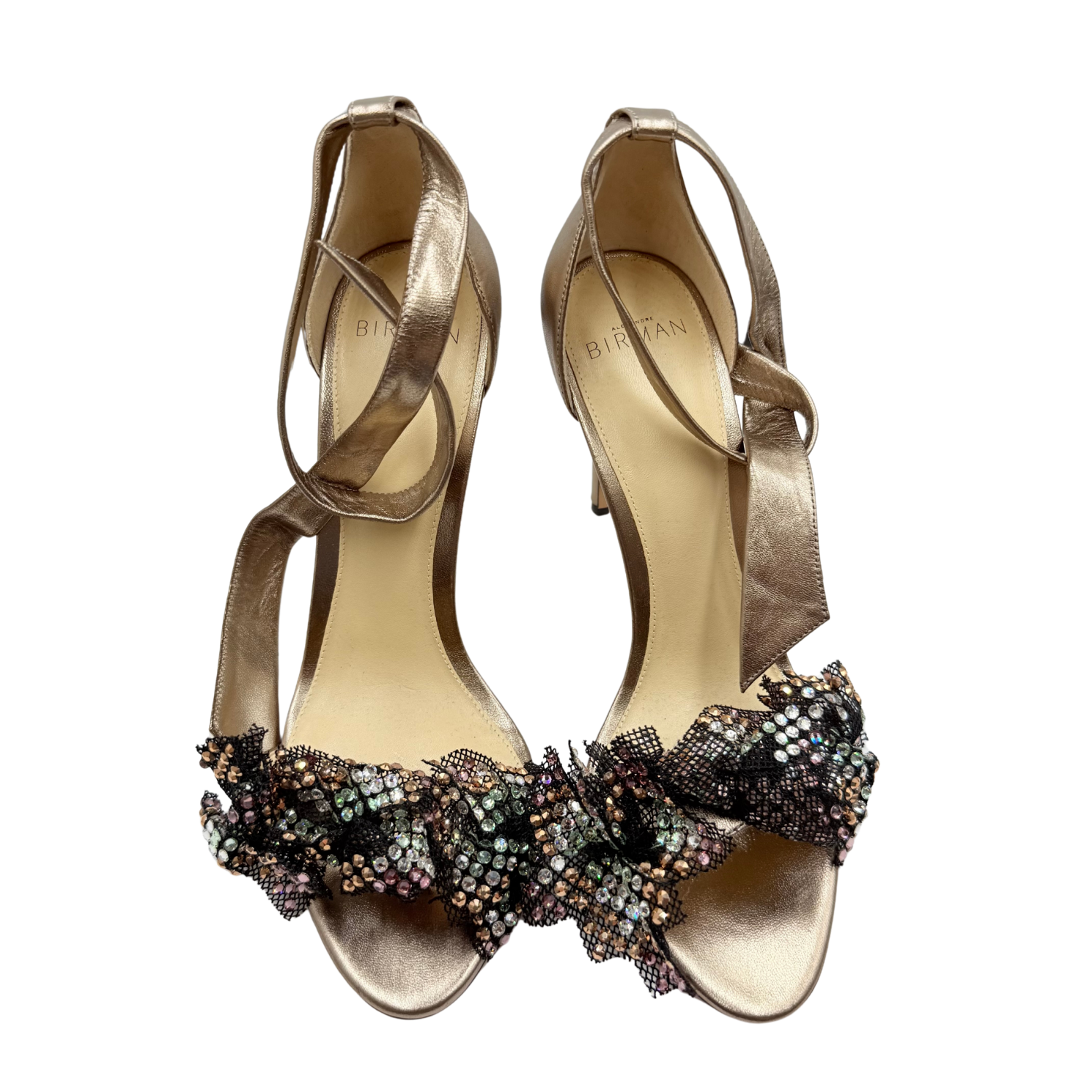 Alexandre Birman Clarita Embellished Ankle Tie Heeled Sandals Metallic Gold