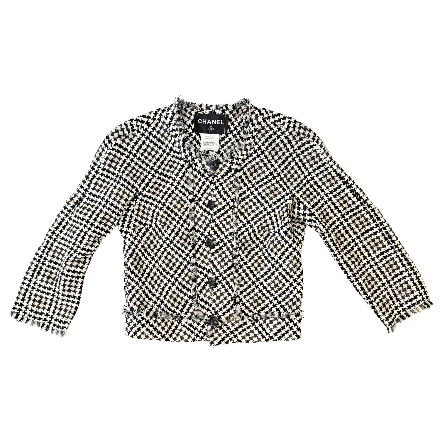 Chanel Tweed Silk Blend Blazer Houndstooth Pattern