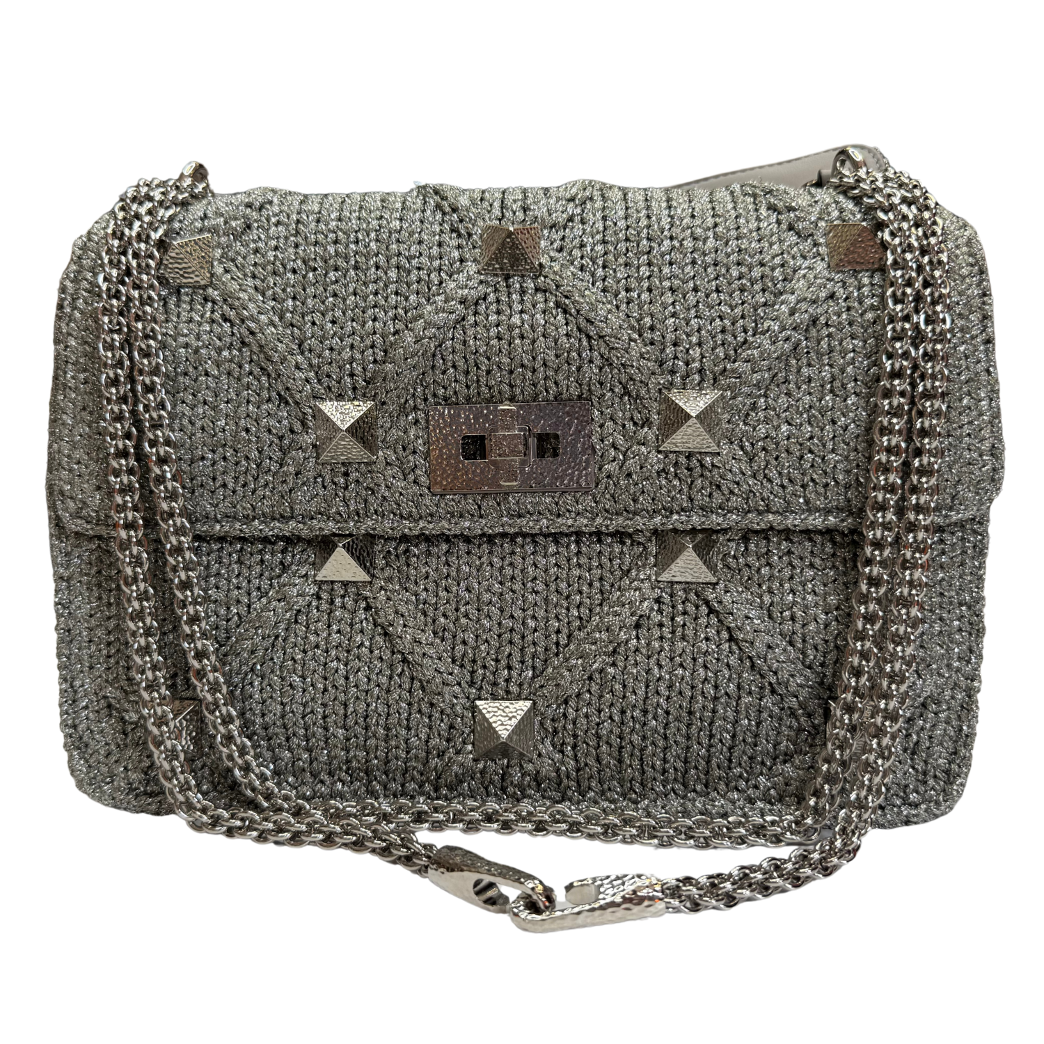 Valentino Knit Roman Stud Shoulder Bag