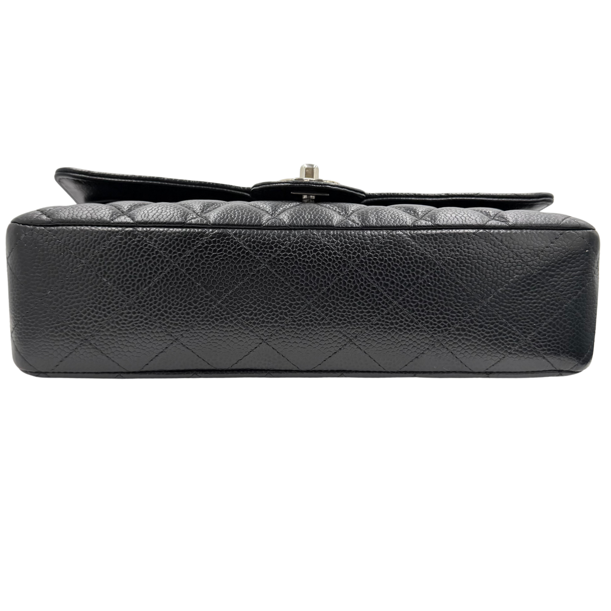 Chanel black caviar Medium Classic Flap, quilted leather base view