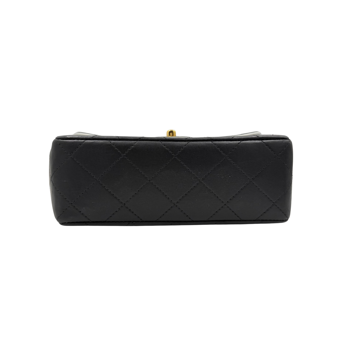 Chanel black quilted lambskin mini flap, base view