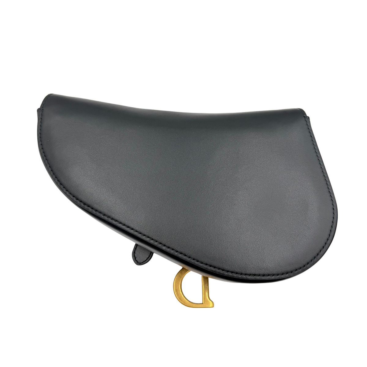 Christian Dior black leather Saddle bag, plain rear view with contrast stitching