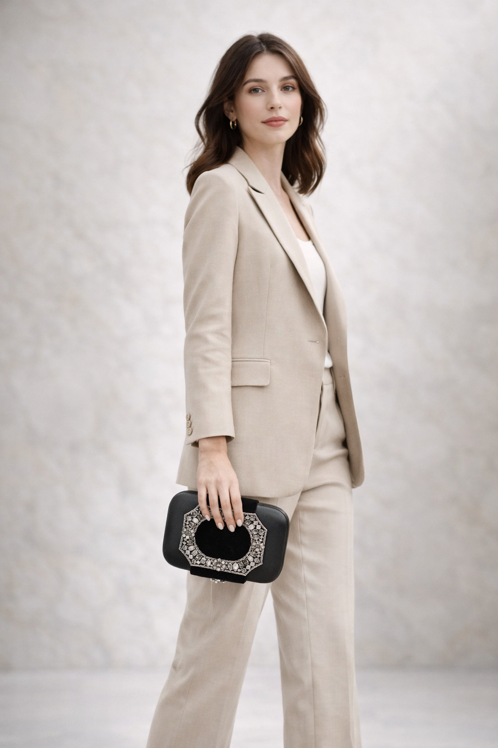 Chanel Lambskin and Velvet Strass Minaudière Embellished Silver Hardware Clutch Black