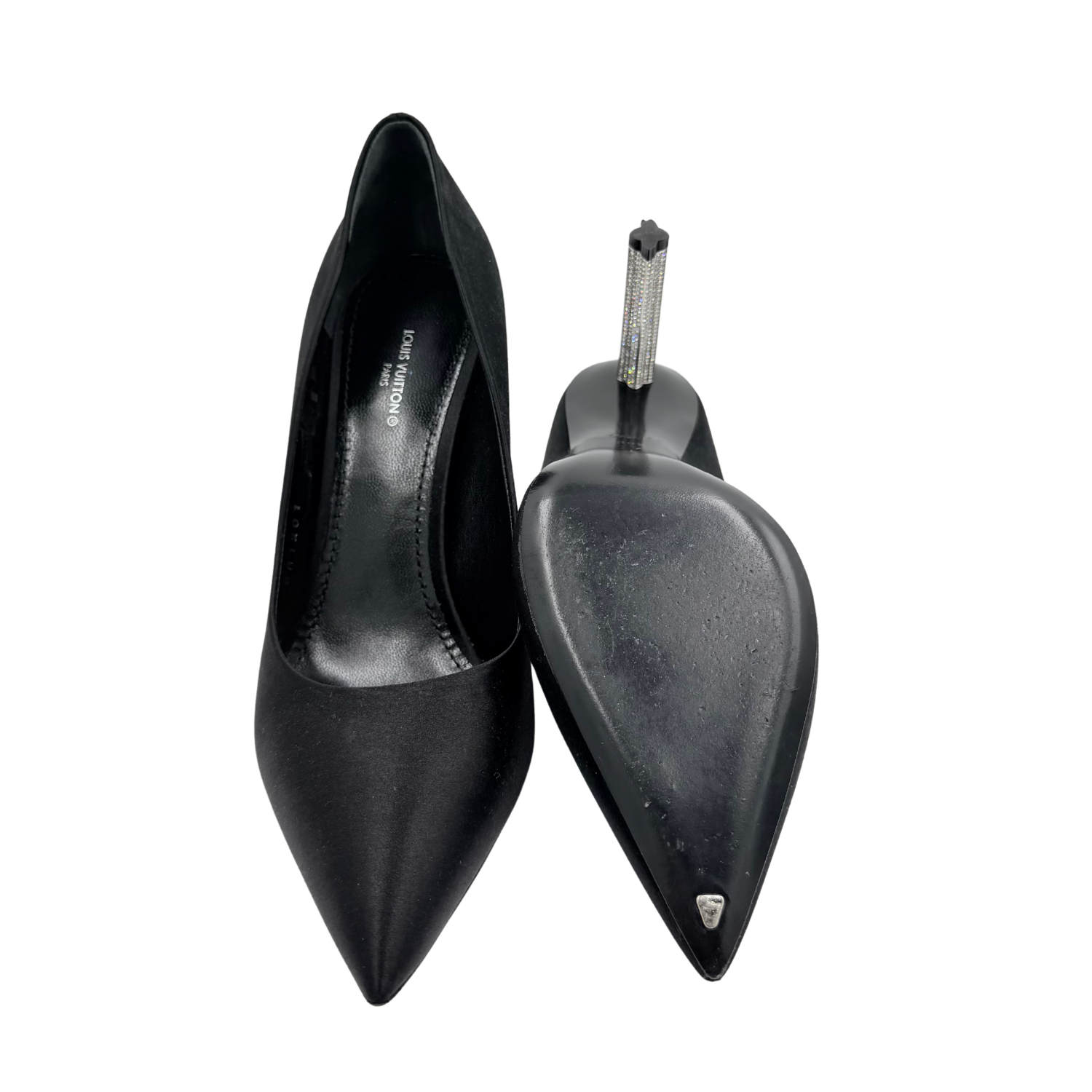 Louis Vuitton Satin Pumps with Crystal Studded Heel Black
