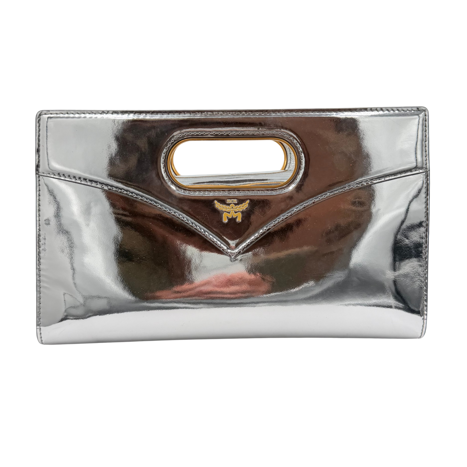 Small Diamond Metallic Clutch with Strap Silver