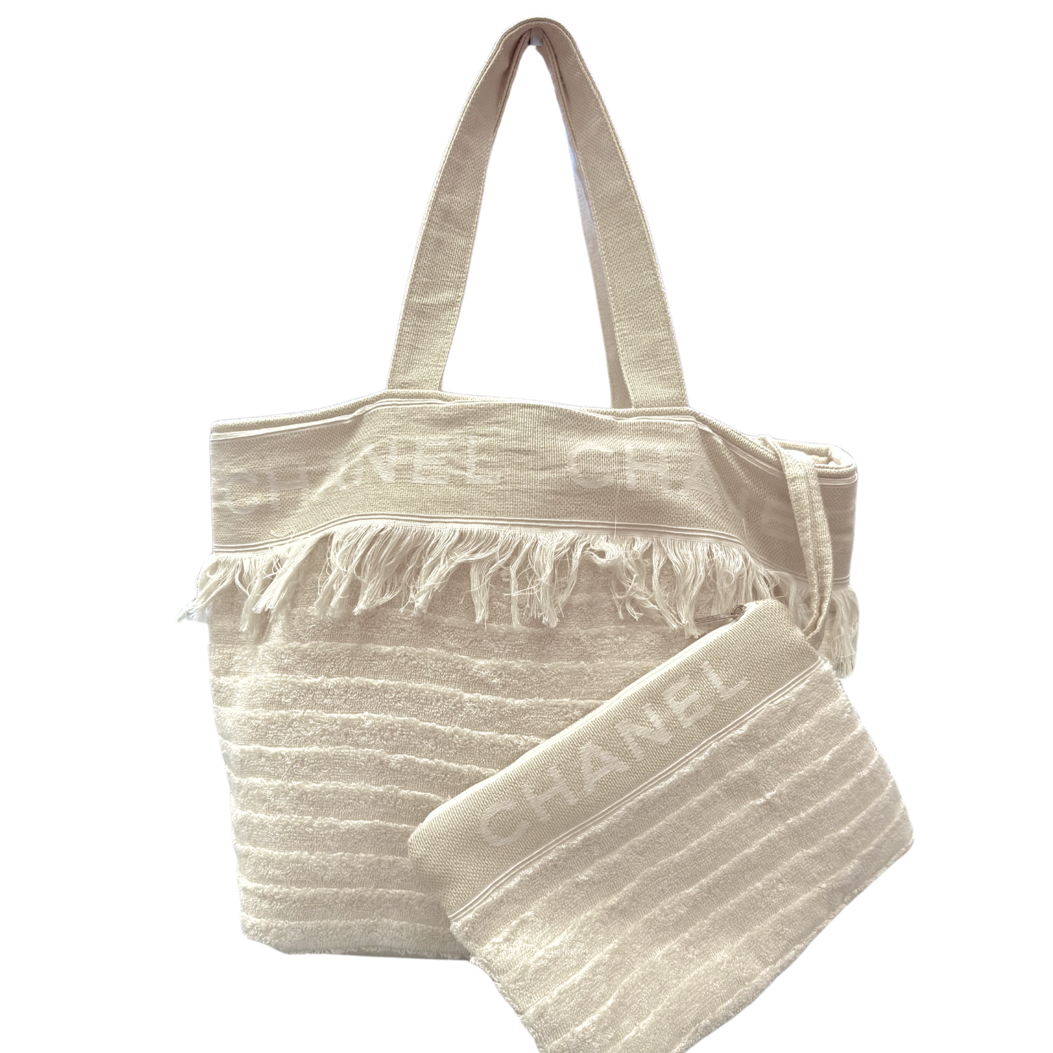 Chanel Ivory Terry Cloth Tote Beachwear Set