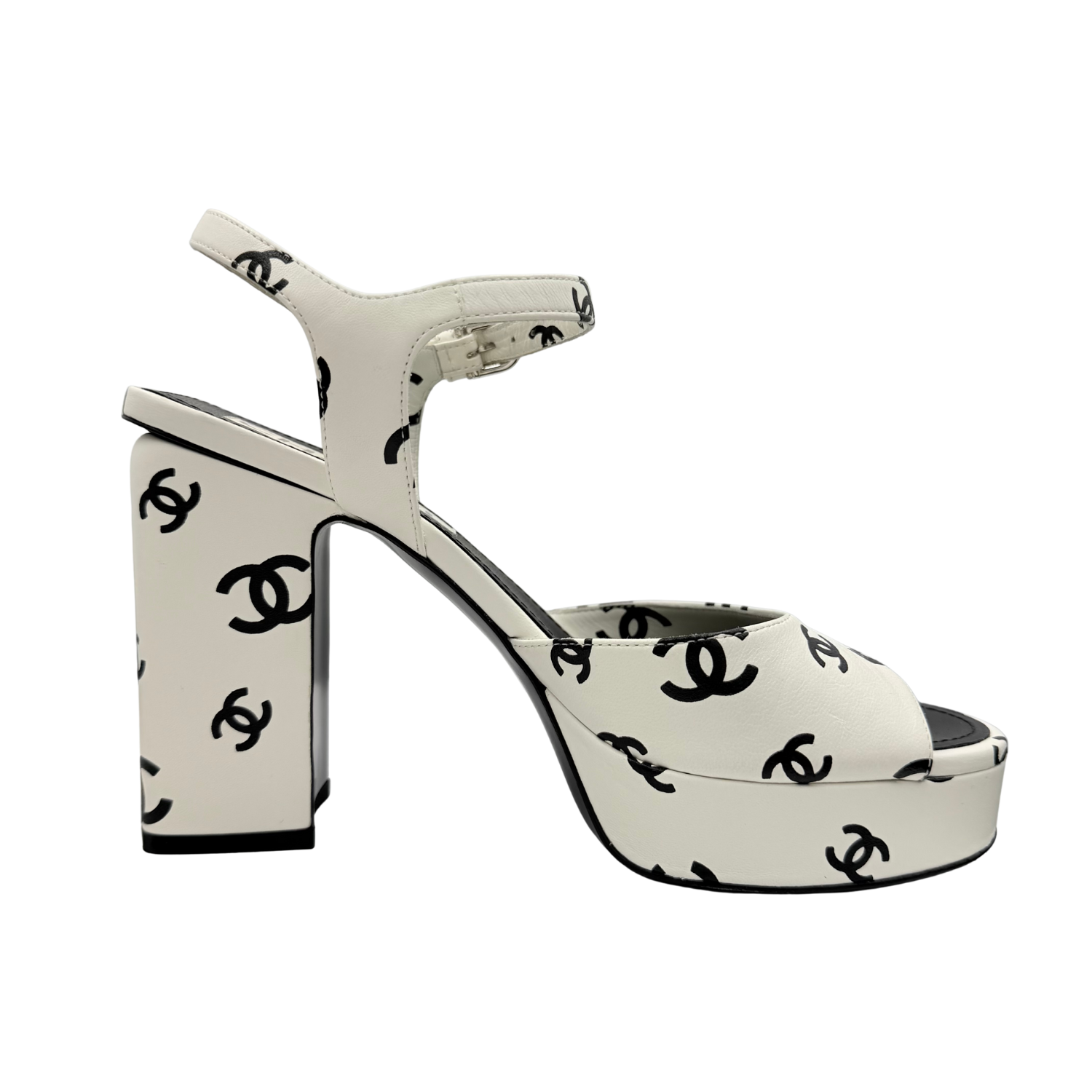 Chanel CC Printed Lambskin Coco Beach Platform Sandals