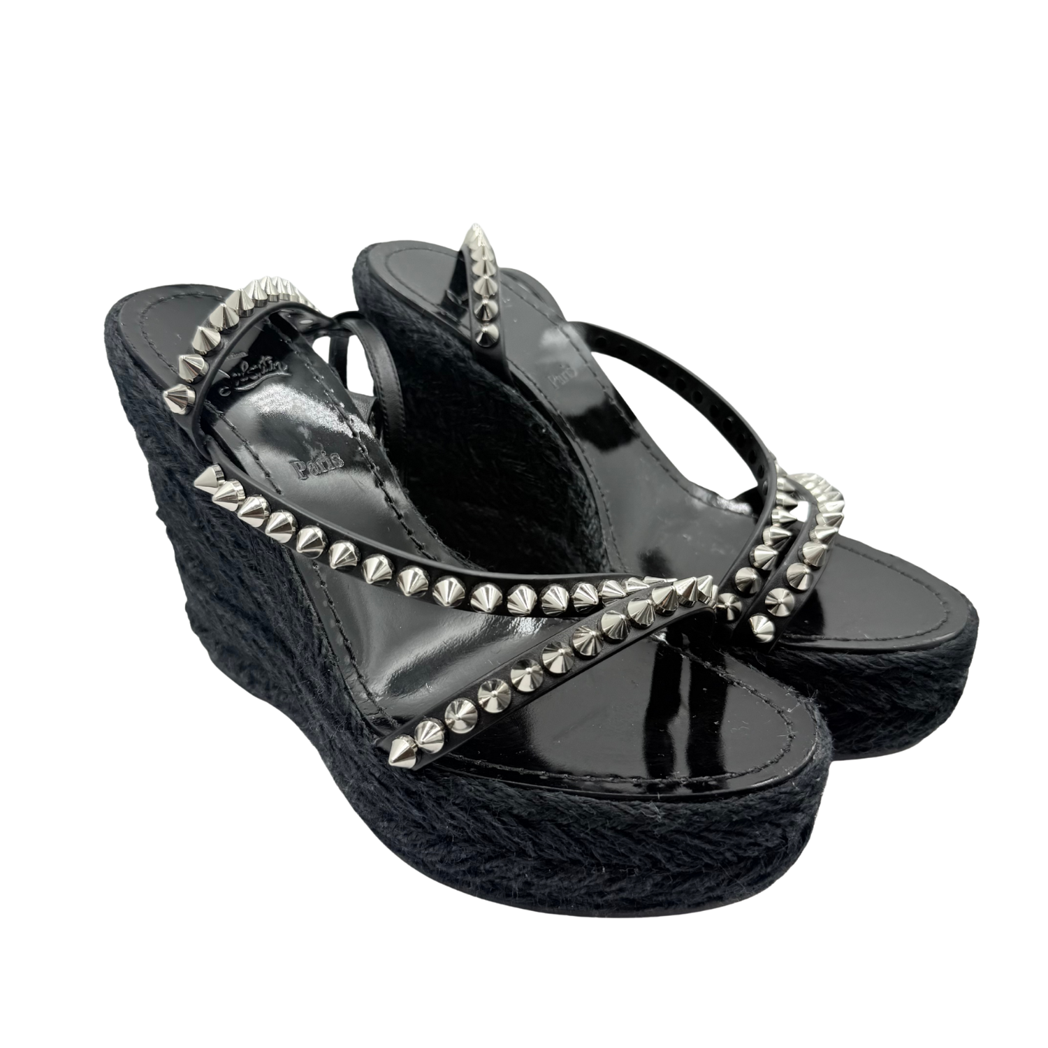 Christian Louboutin Studded Strap Wedge Black