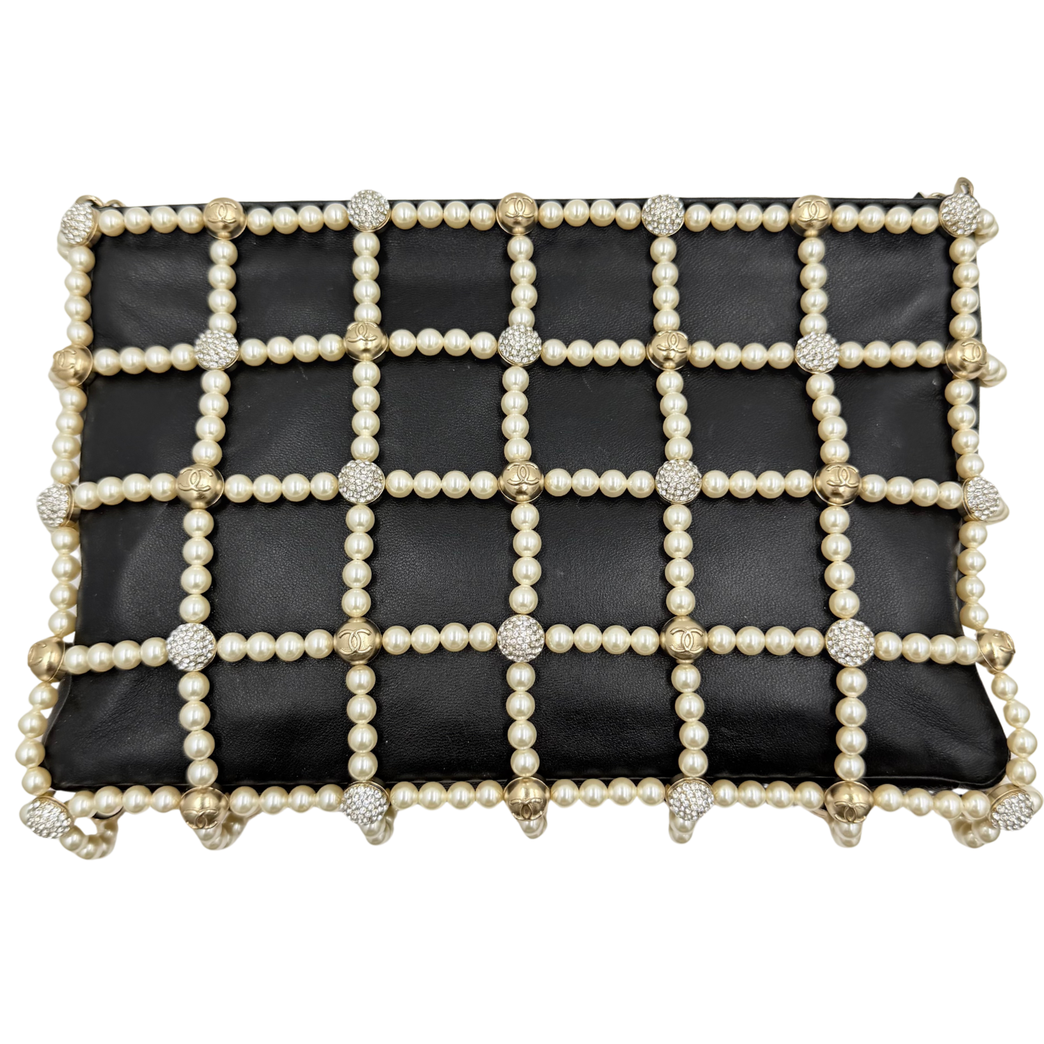 Small Pearl Chain Frame Shoulder Bag Black