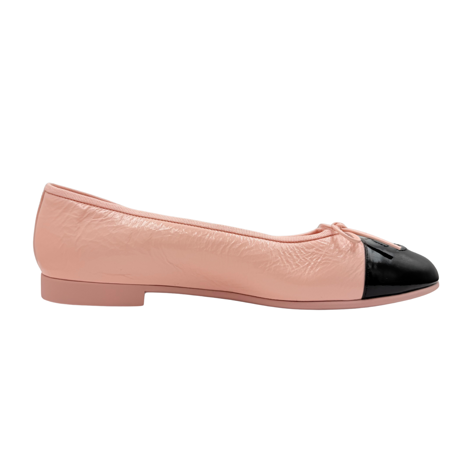 Chanel Bowtie Crumpled Calfskin Ballet Flats Pink
