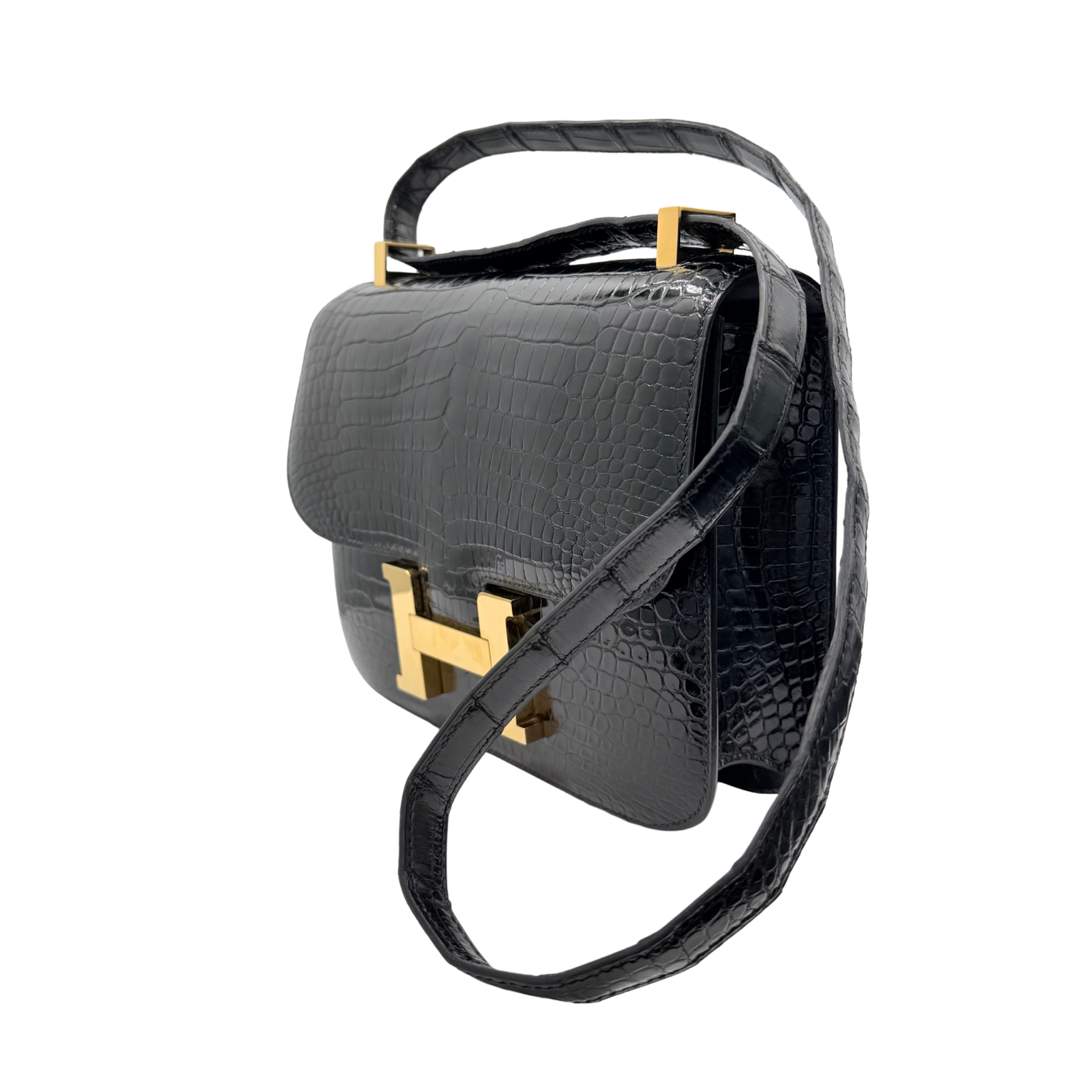 Vintage Constance 24 Black Crocodile with Gold Hardware