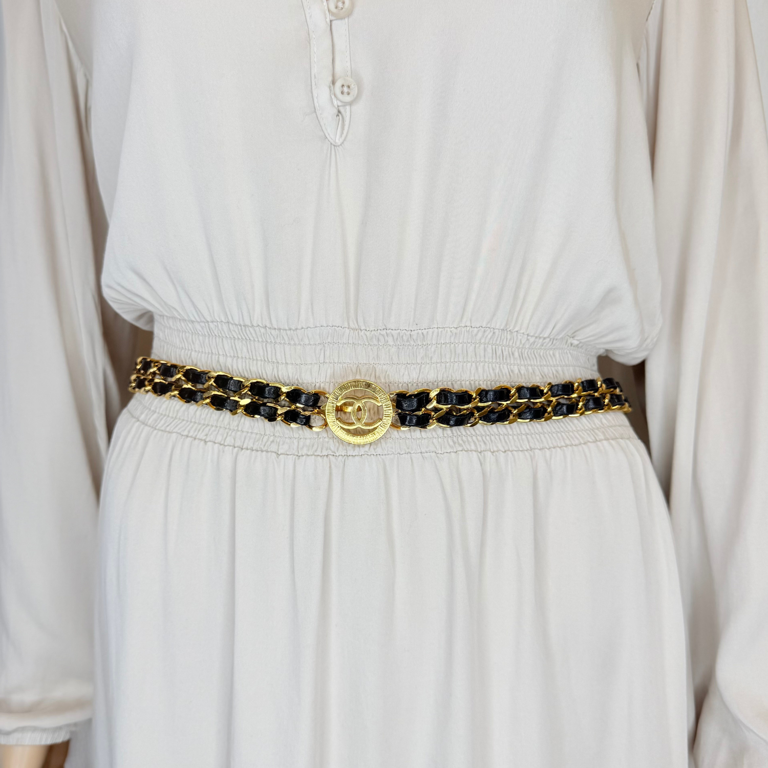Chanel Vintage 1994 Interlocking CC Belt/Necklace Black and Gold