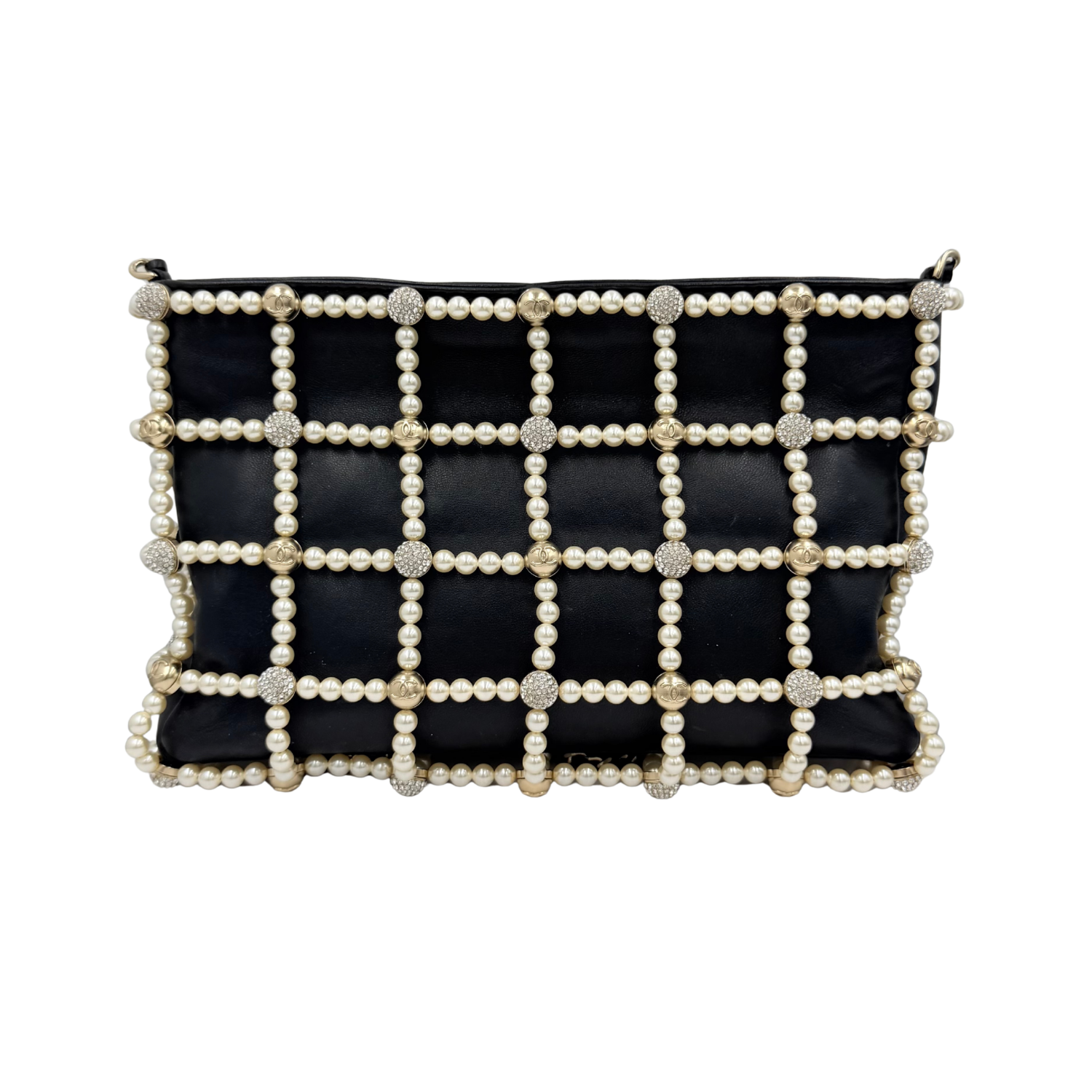 Small Pearl Chain Frame Shoulder Bag Black