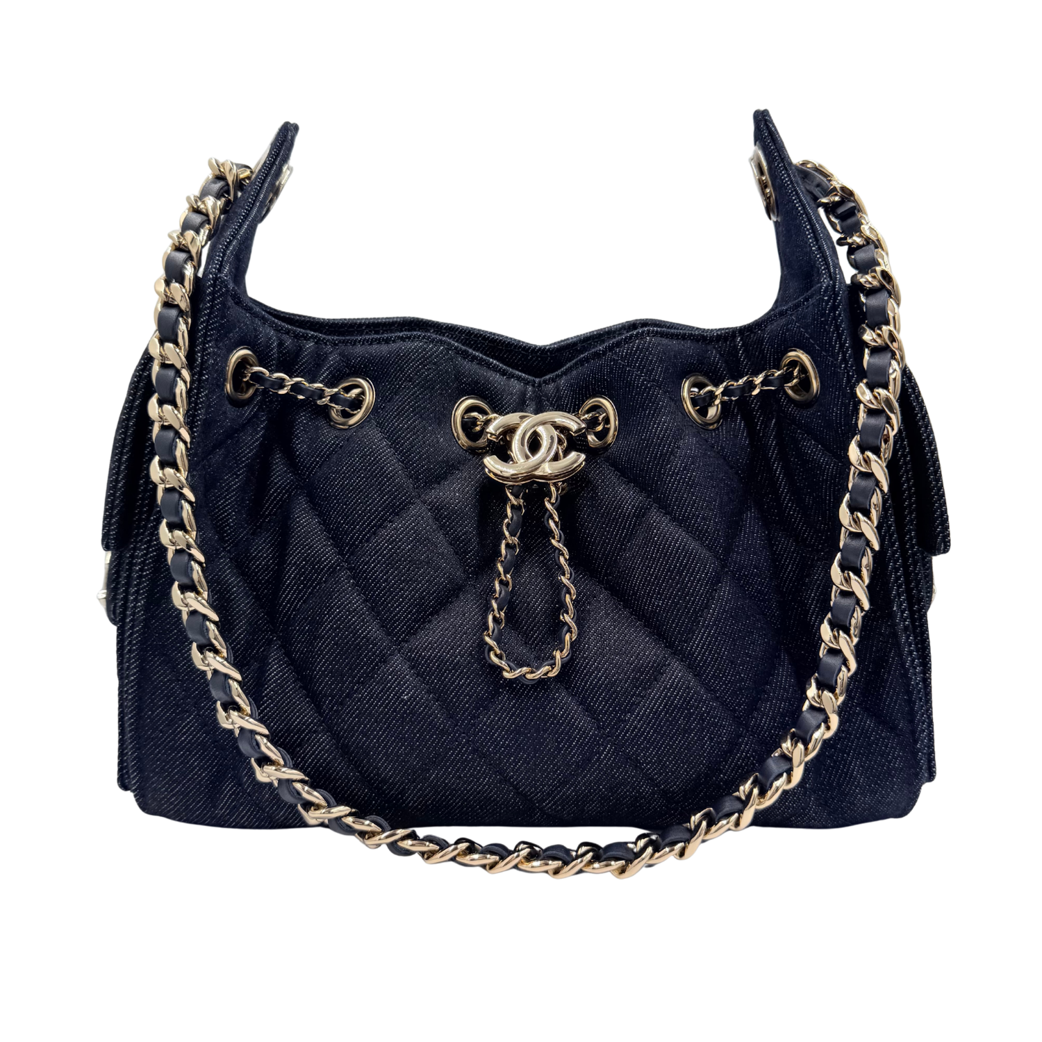 Chanel Mini Quilted Denim Chanel 25 Handbag Dark Blue