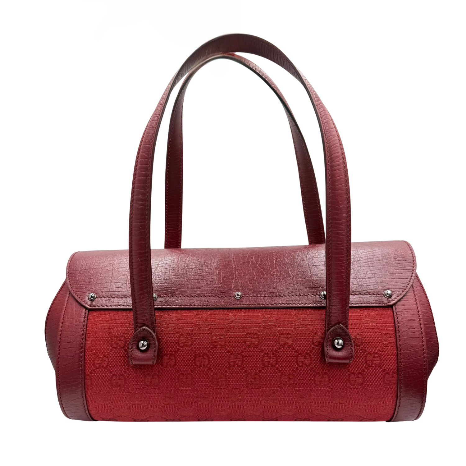 Gucci GG Monogram Medium Bamboo Bullet Satchel Red