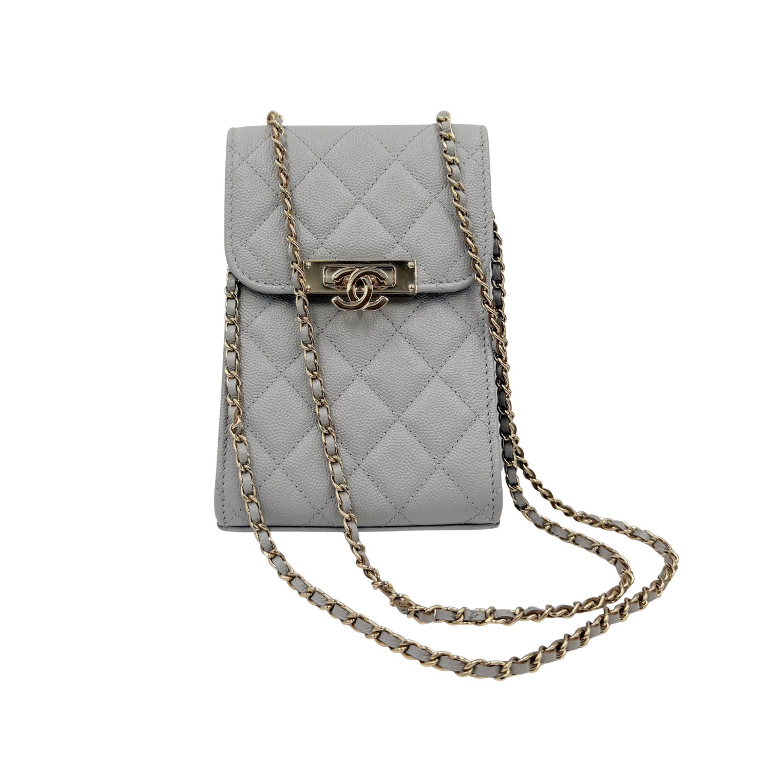 Chanel Caviar Quilted Leather Double Strap Crossbody Bag Light Gray