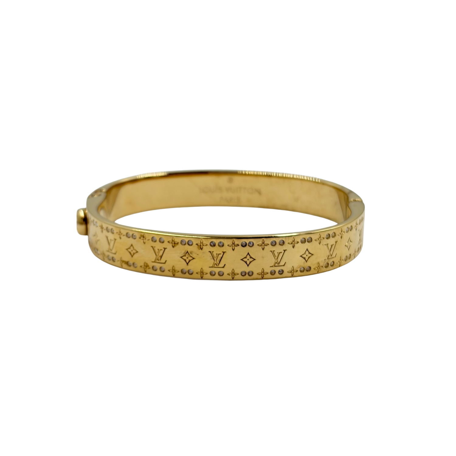 Louis Vuitton Monogram Crystal Hinged Bangle Bracelet Gold