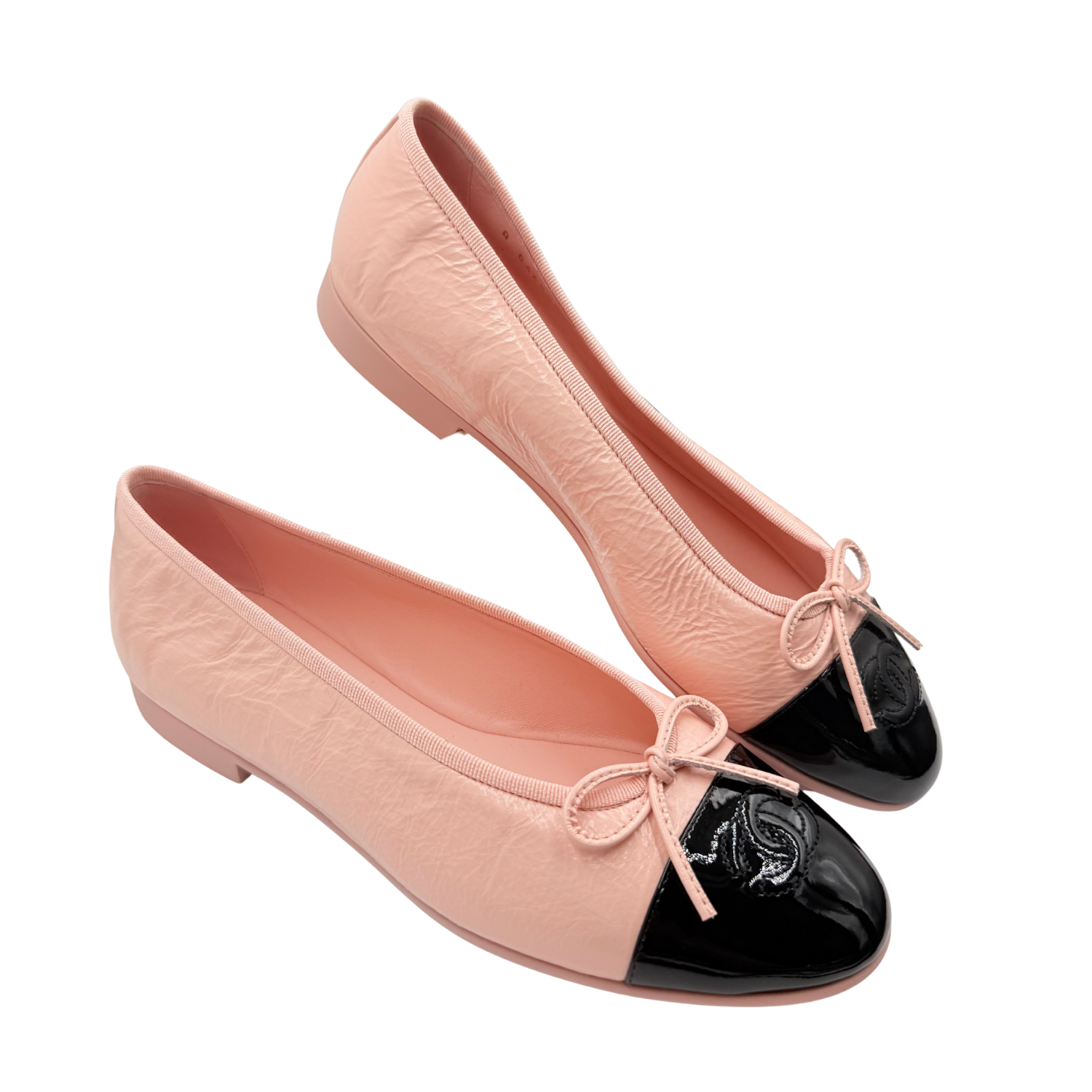 Chanel Bowtie Crumpled Calfskin Ballet Flats Pink