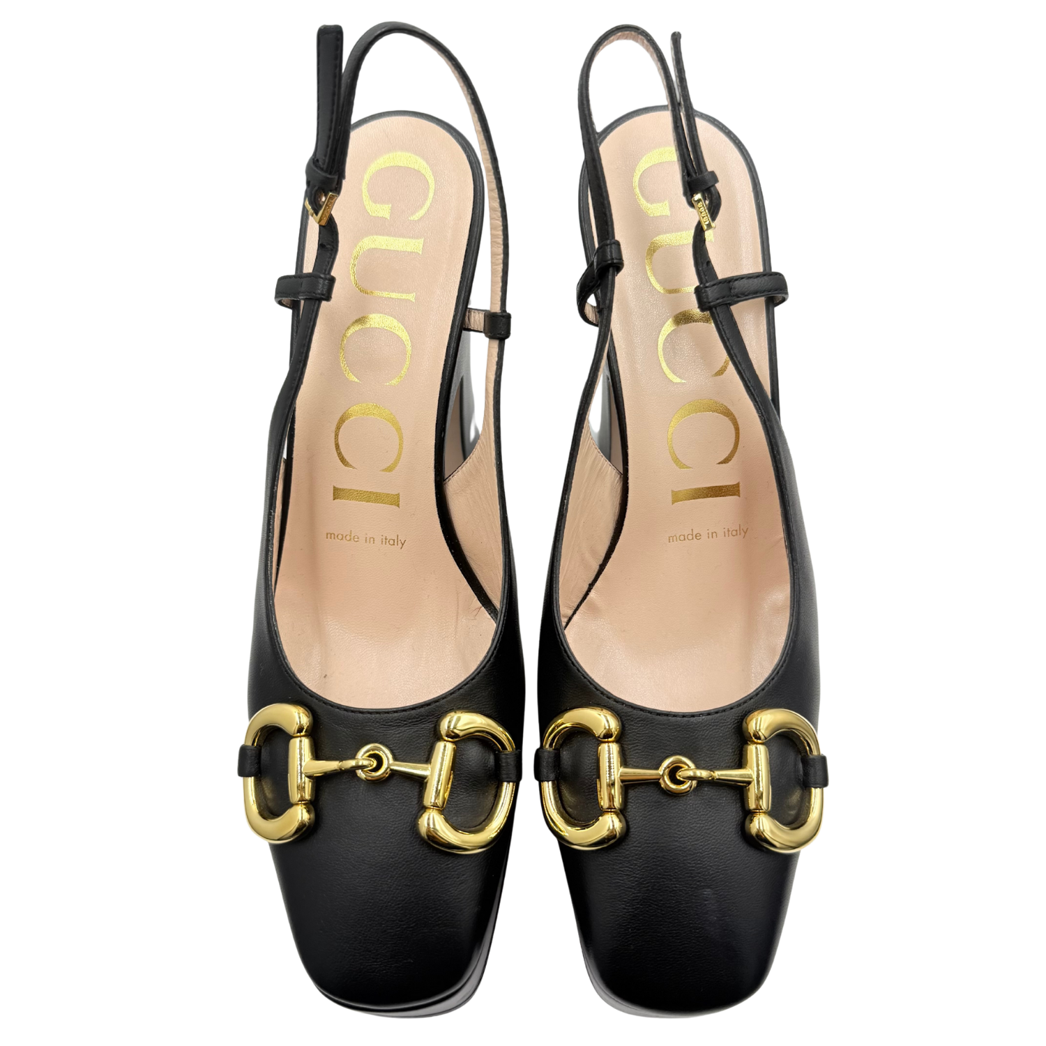 Gucci 120mm Horsebit Accent Leather Slingback Pumps Black