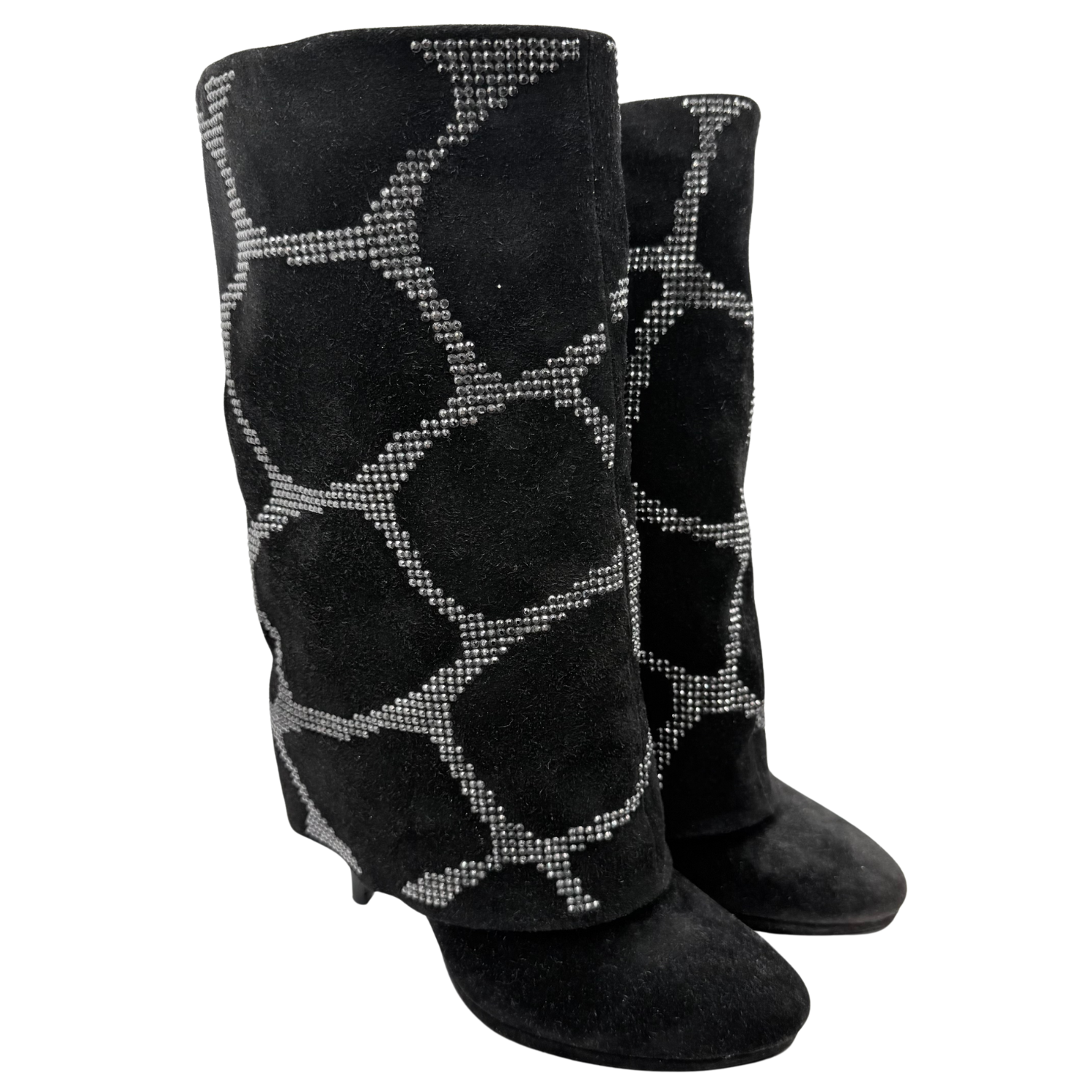 Giuseppe Zanotti x Balmain Suede Crystal Embellishments Heeled Boots