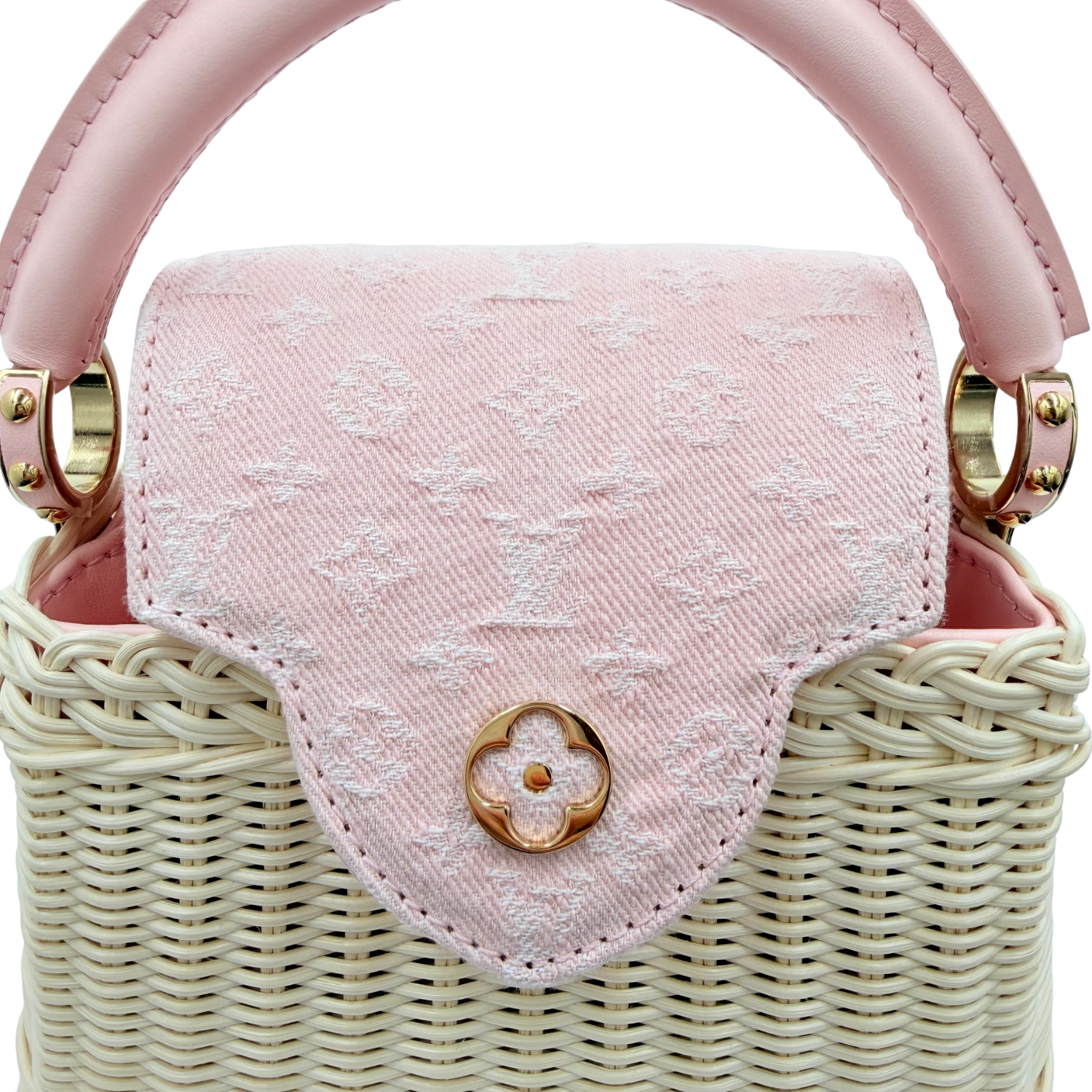 Louis Vuitton Mini Capucine Rattan and Denim Pink