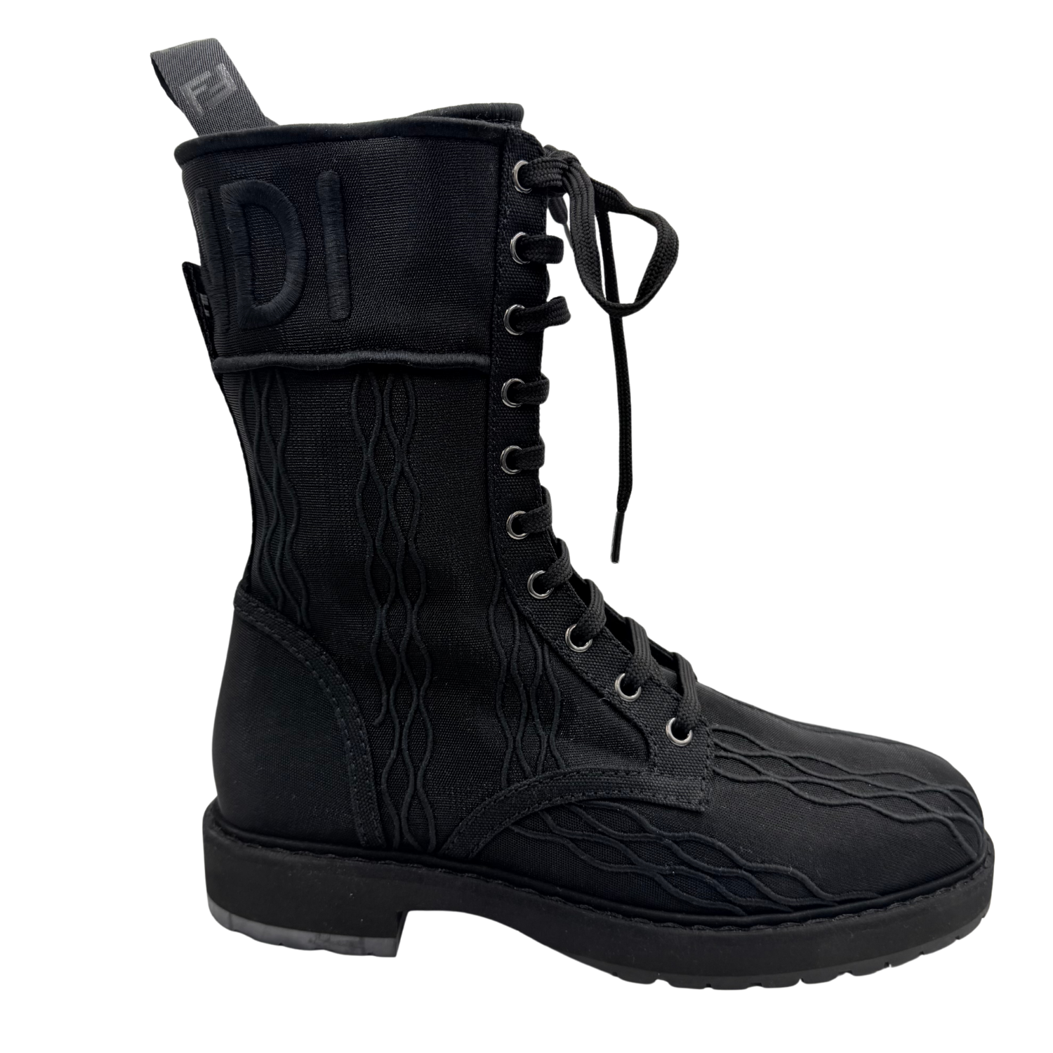 Fendi Mesh Embroidered Accent Combat Boots Black