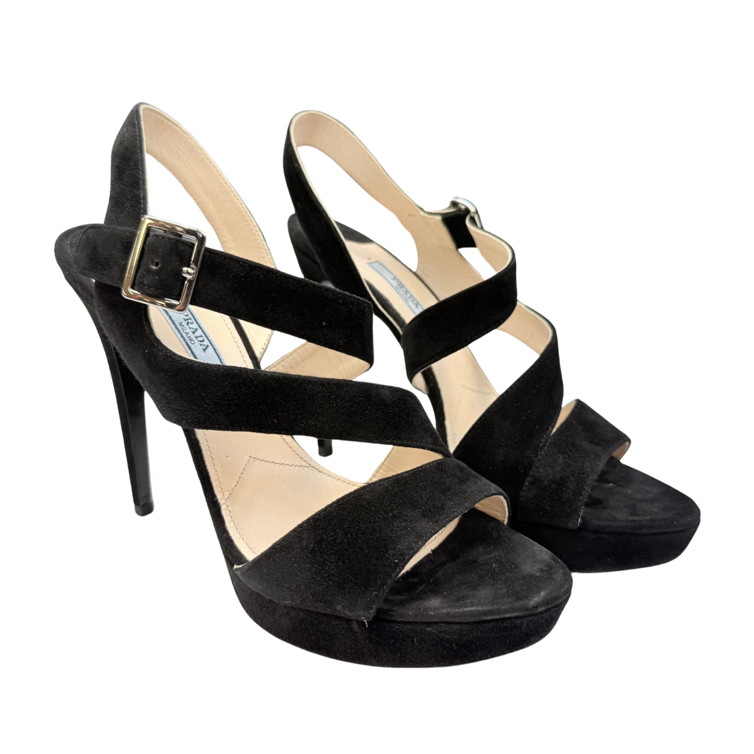 Prada Suede Slingback Sandals Black