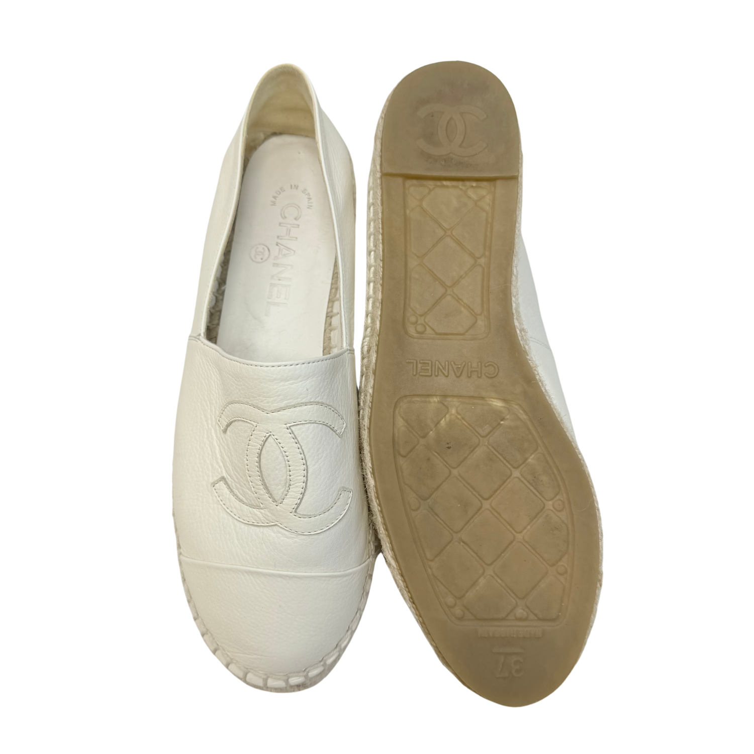 Chanel Interlocking CC Leather Espadrilles Cream