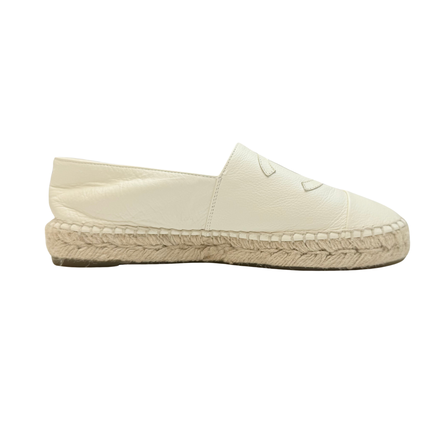 Chanel Interlocking CC Leather Espadrilles Cream