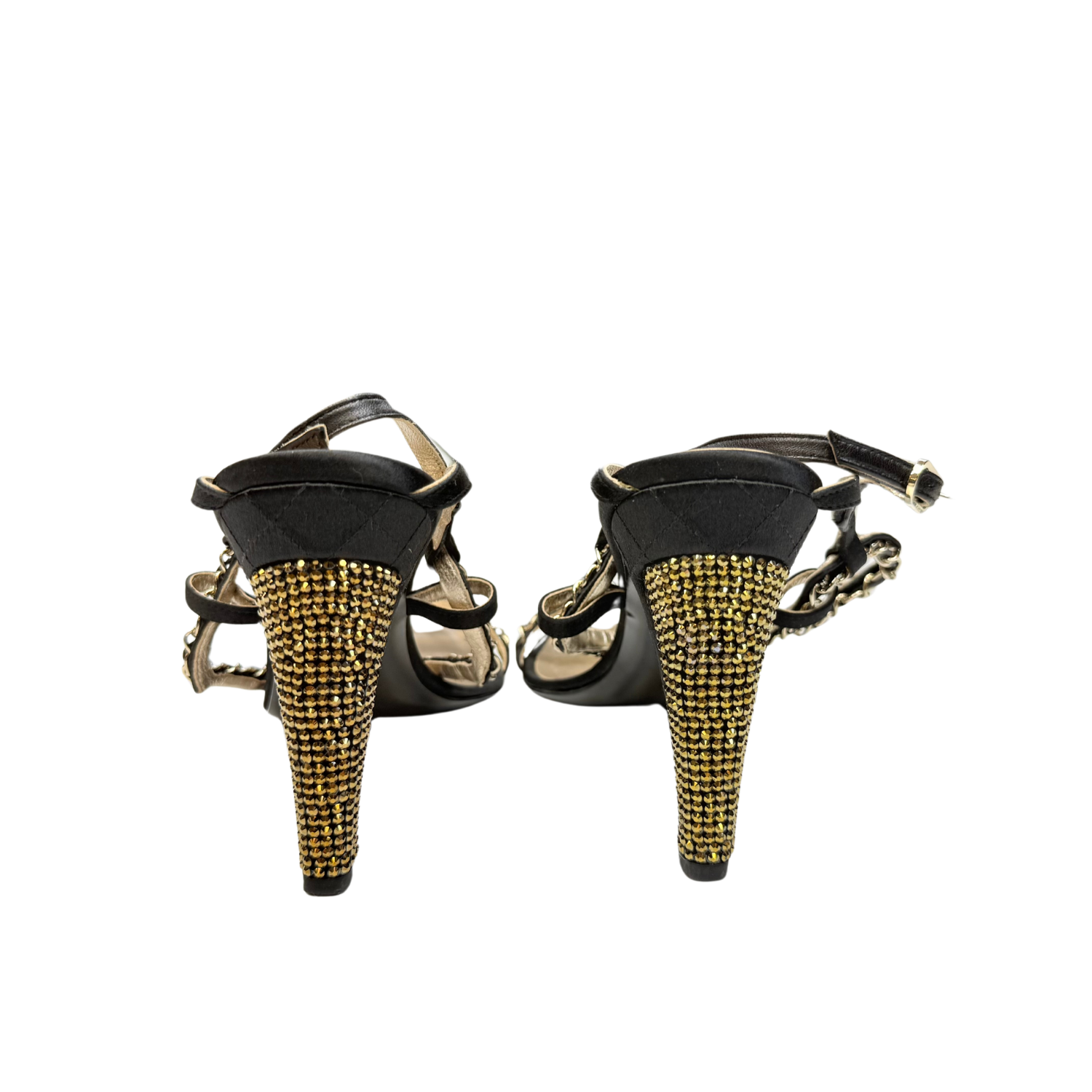 Chanel Chain Heeled Sandals Black & Gold